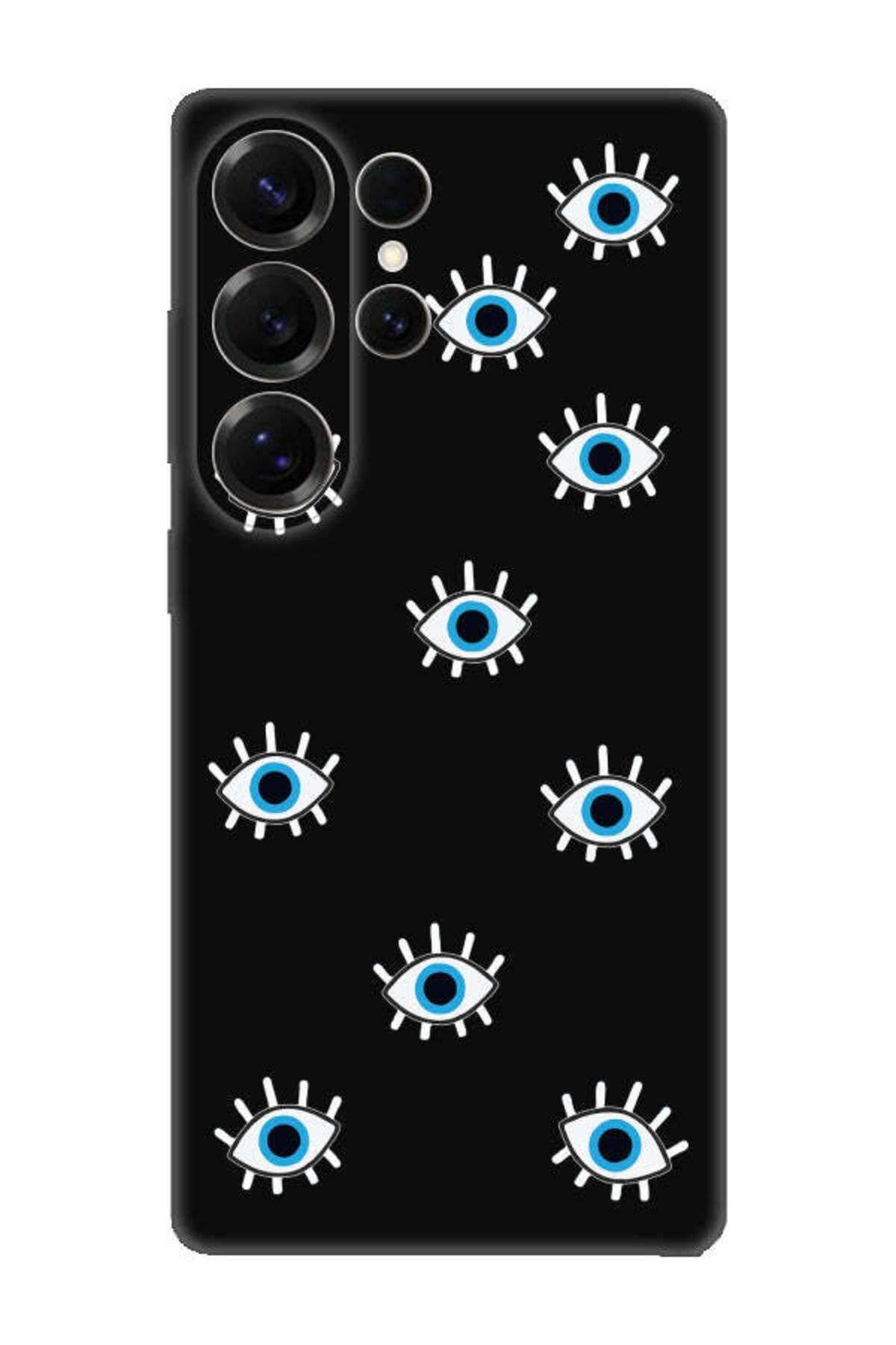 frondcase Samsung S25 Ultra Nazar Gözler Siyah Telefon Kılıfı