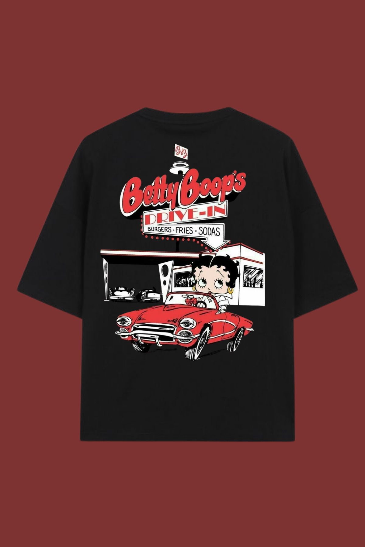 Dupe Design Betty Boops Baskılı Oversize Siyah T-shirt
