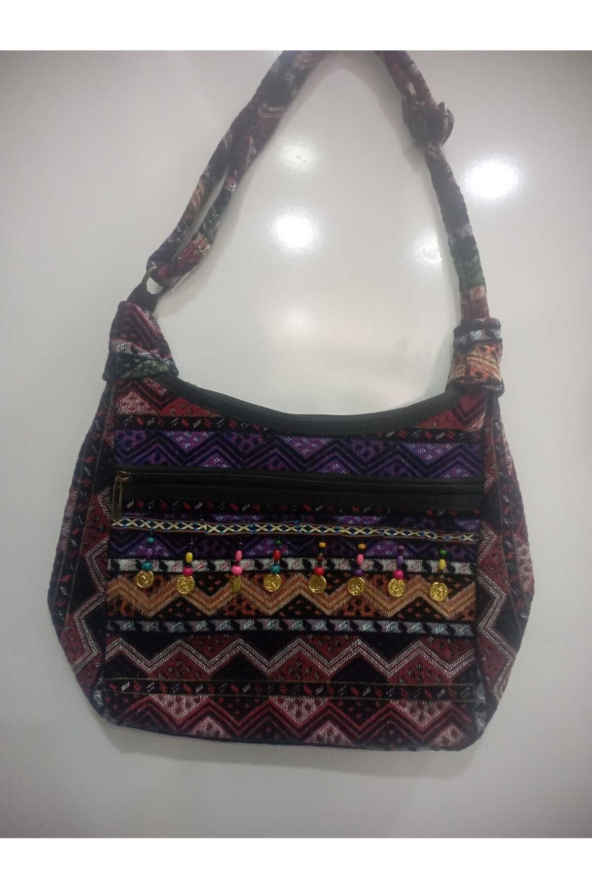 NUR TEKSTİL Kadın mor Etnik-otantik Orijinal Kilim Dokuma omuz Çantası Yıkana Bilir Çanta