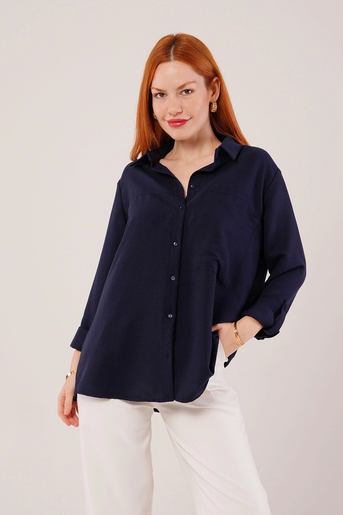 MODA alaş Kesim Cepli acivert Gömlek