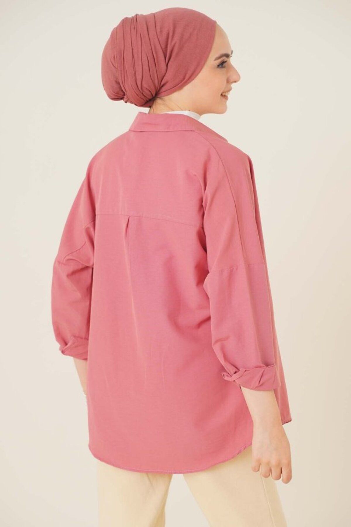 leyla sanat sanata yeni bir bakış açısı leyla sanat sanata yeni bir bakış açısı 103901 Oversize Basic Tesettür Gömlek - Gül Kurusu