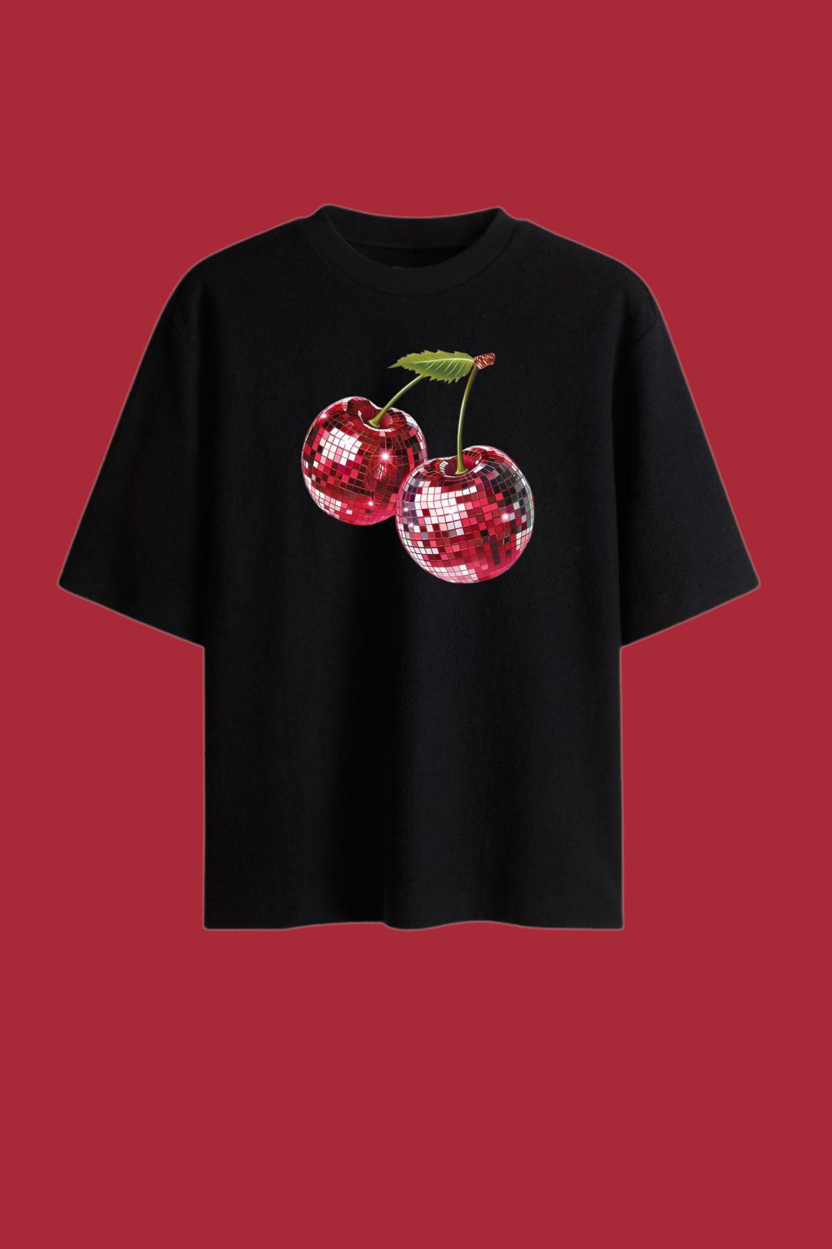 Dupe Design Cherry Disko Topu Baskılı Oversize T-shirt