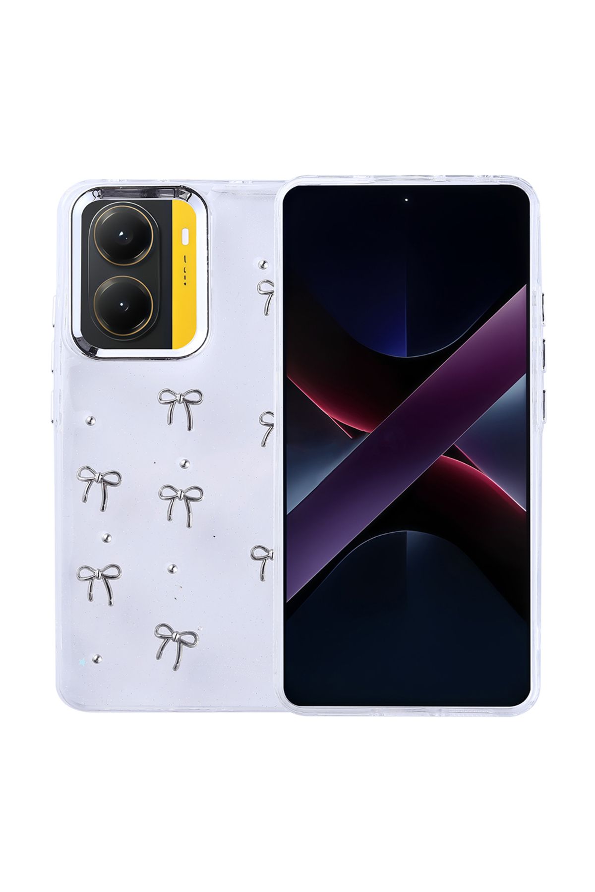 Ummeslem Xiaomi Poco X7 Pro Cep Telefonu için Uyumlu Kılıf Airbag Tasarımlı Simli Şeffaf Kutup Kapak