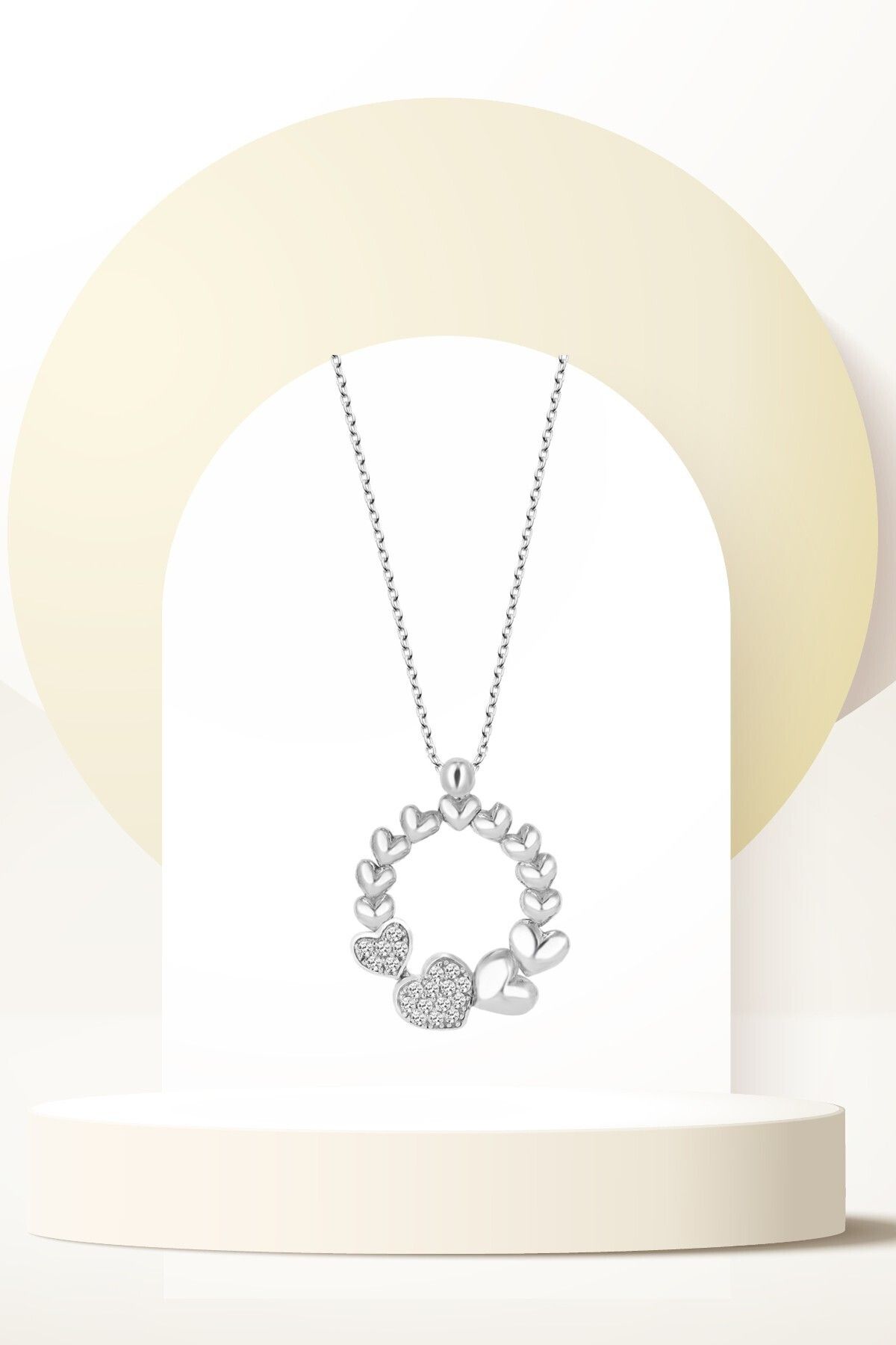 Swaroski Zirconia Taşlı Çember Kalp Kadın Kolye - Modern Zarafet