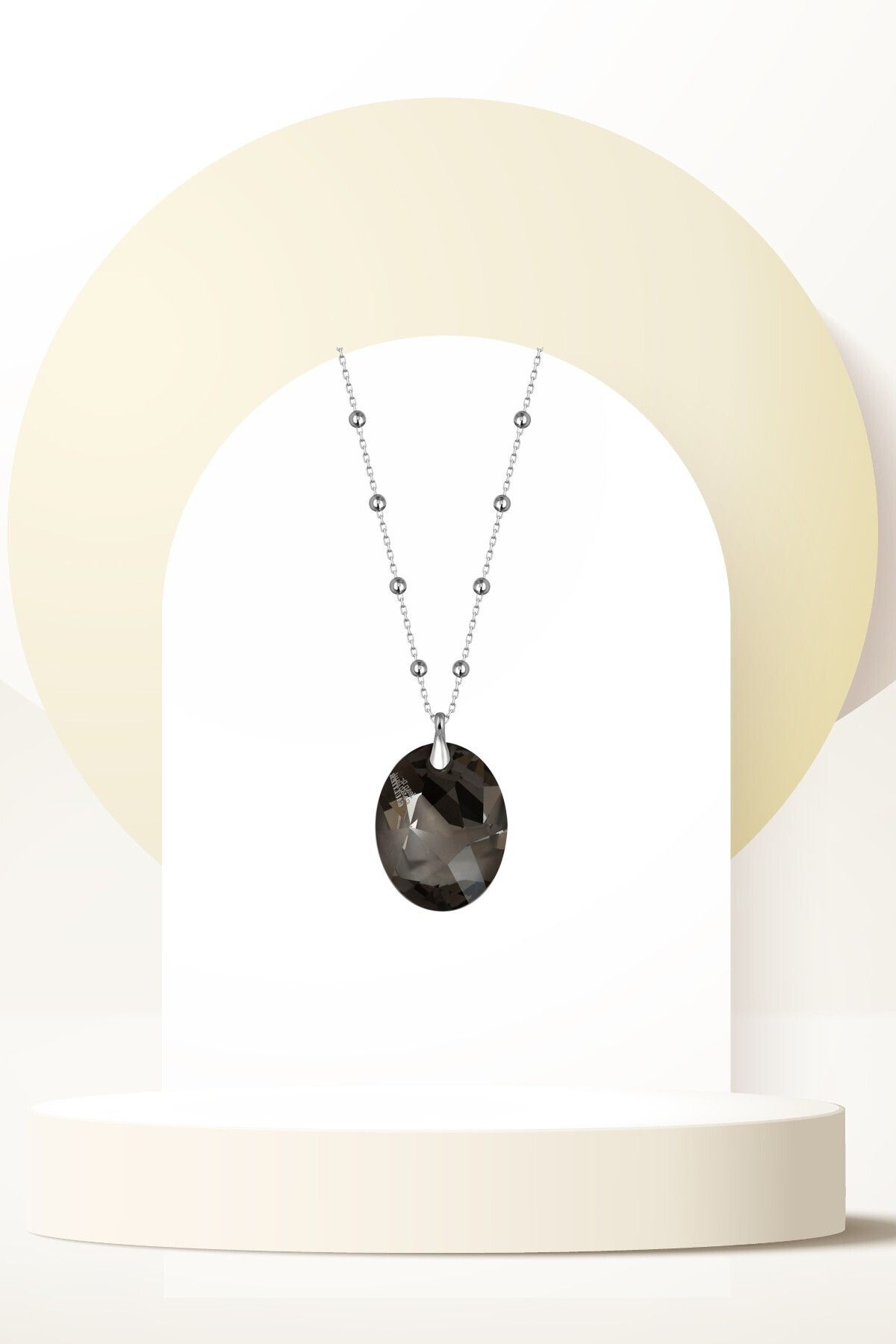 Swaroski Zirconia Crystal Taşlı Oval Tasarım Kolye Kadın