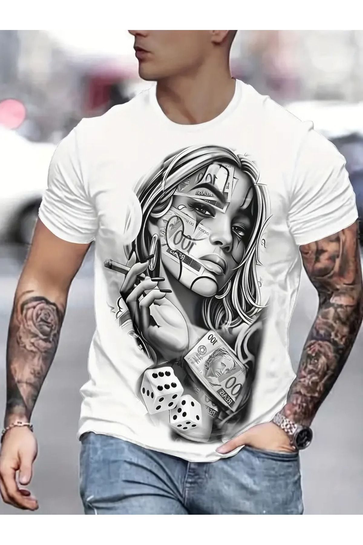 LAND MODA Kadın Sigara İçen Baskı Erkek T-Shirt - Yaz İçin Nefes Alabilir ve Rahat - Normal Kalıp