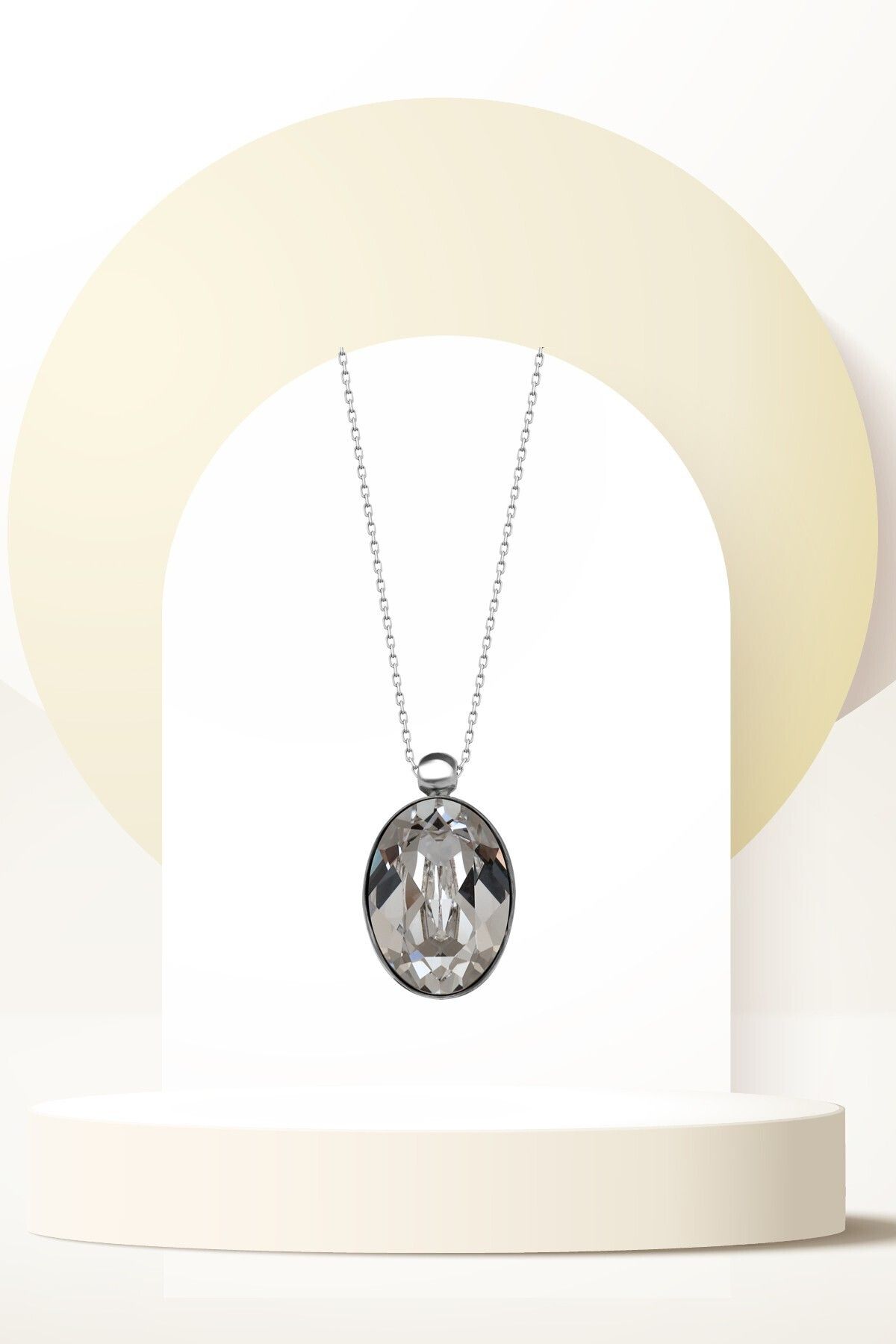 Swaroski Zirconia Crystal Taşlı Oval Kolye Kadın Günlük Takı Seçimi