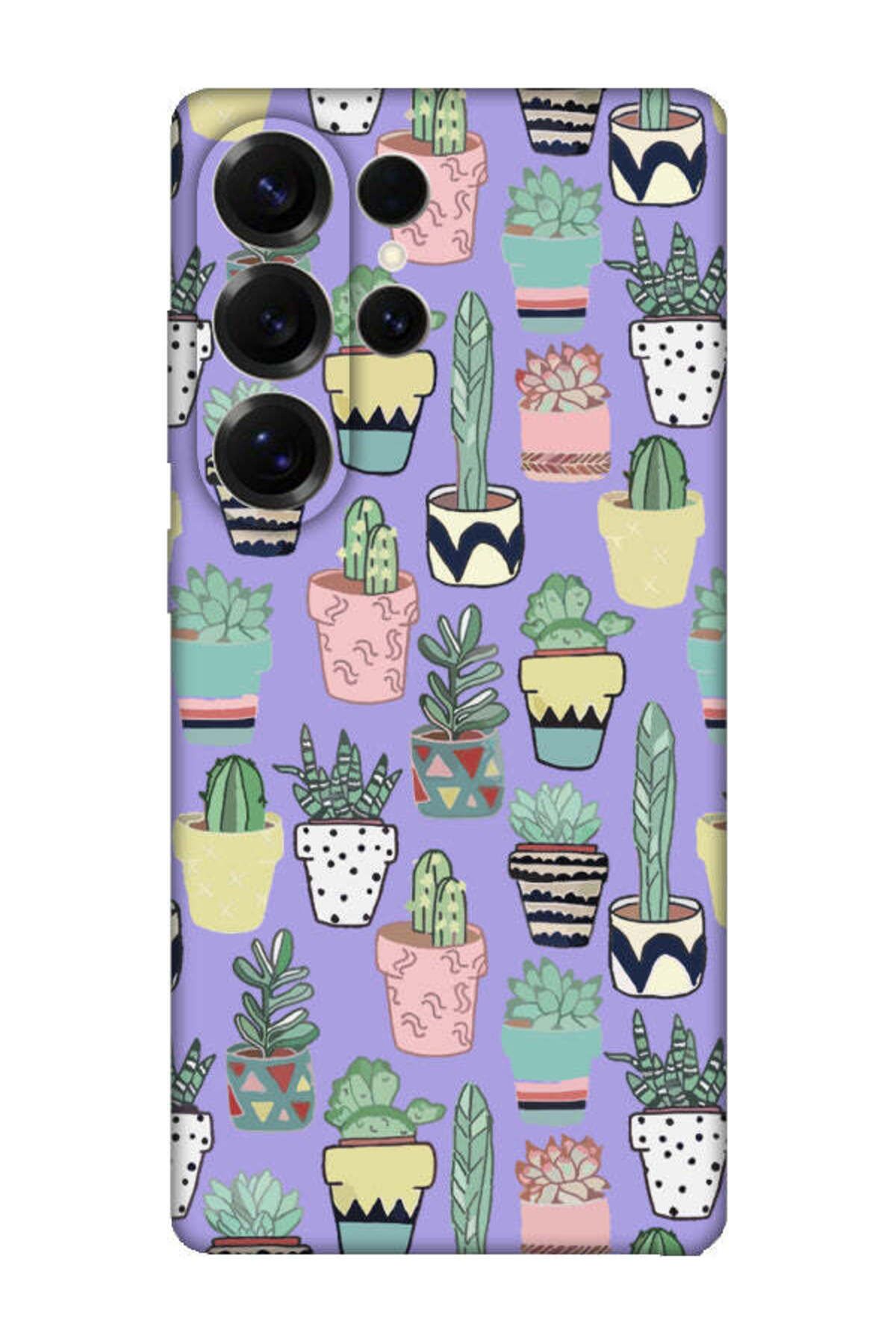 frondcase Samsung S25 Ultra Kaktüs Desenli Lila Telefon Kılıfı