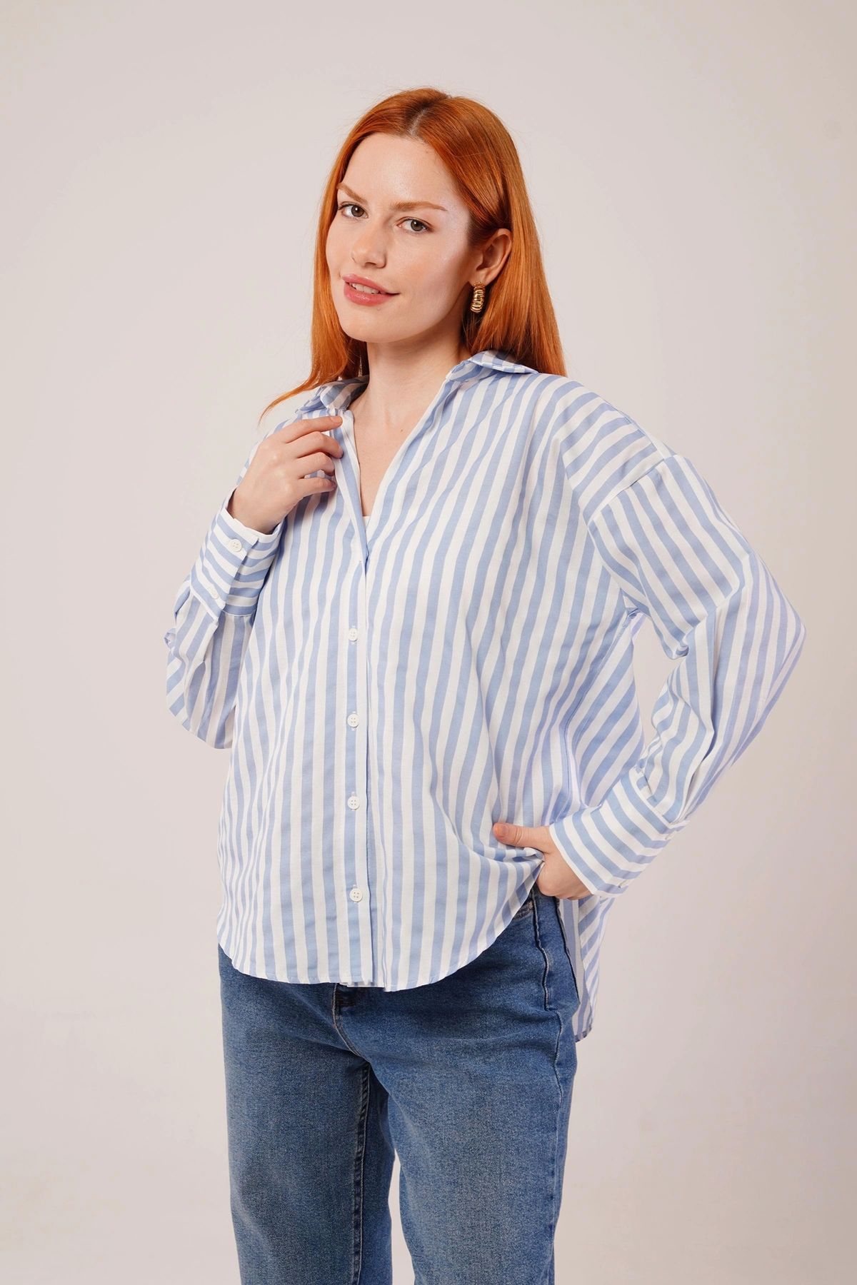 MODA Çizgili Rahat Kesim avi Gömlek