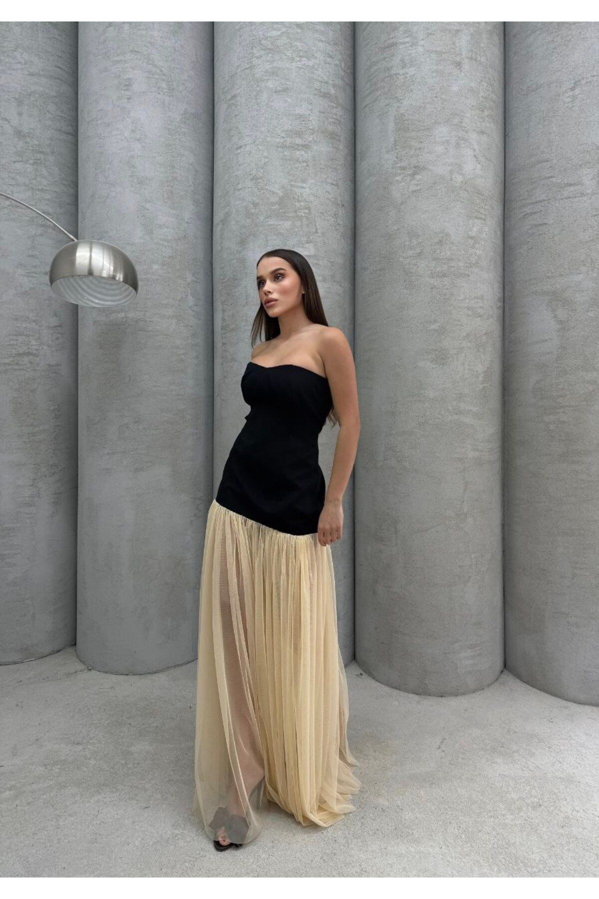 NİCE STYLE tül etek astarli straplez elbise