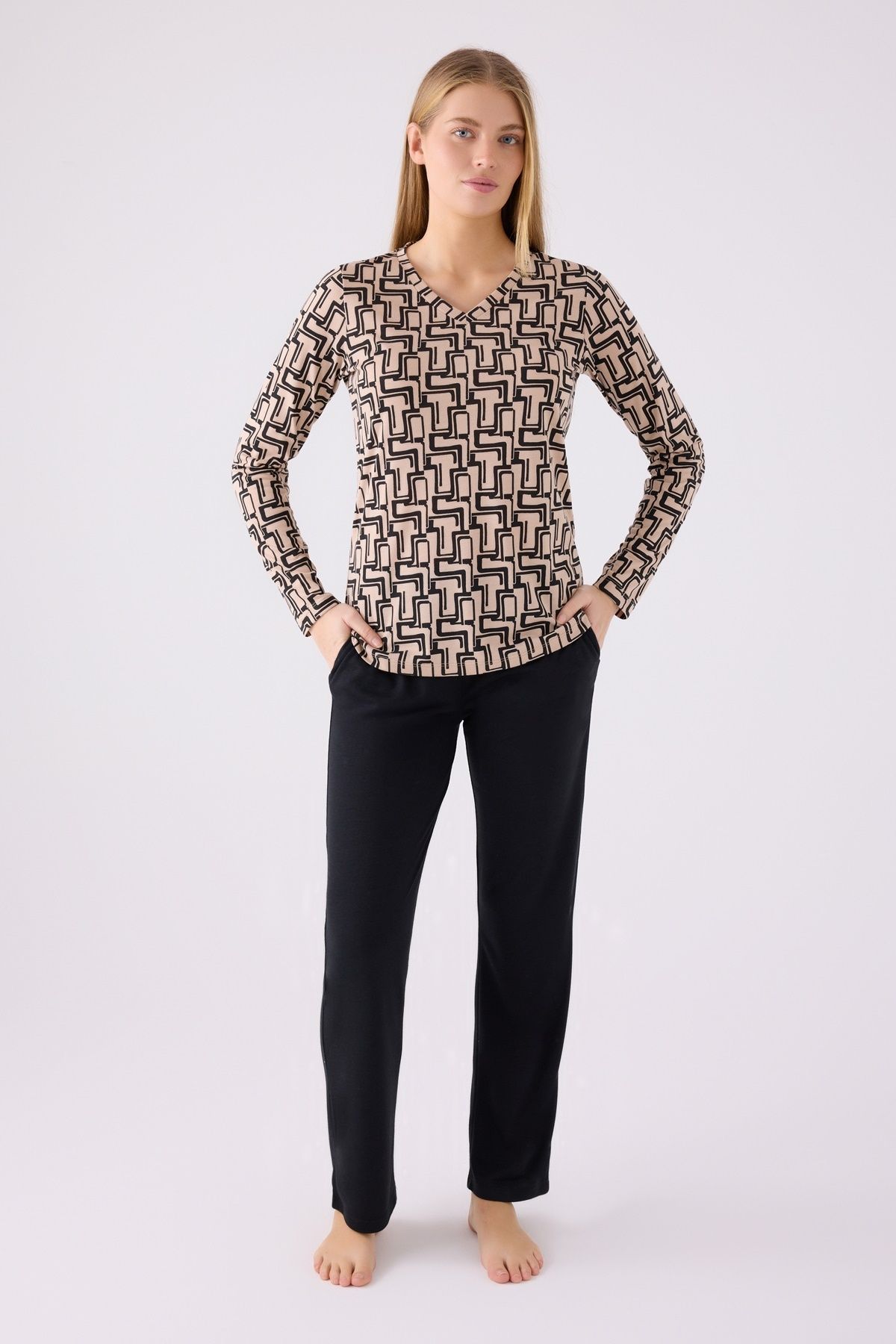 Pierre Cardin İkili Pijama Takım Kum - Süprem Rotasyon - 2Li Takım