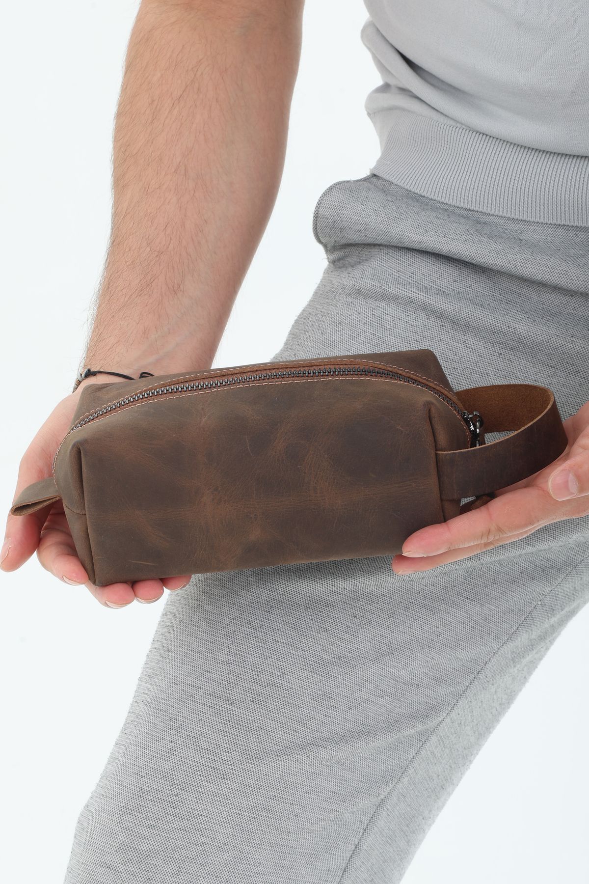 Erzeno Erkek Hakiki Deri Portföy Clutch Traş Bakım Kozmetik Çantası ve Günlük El Çantası Dopp Kit