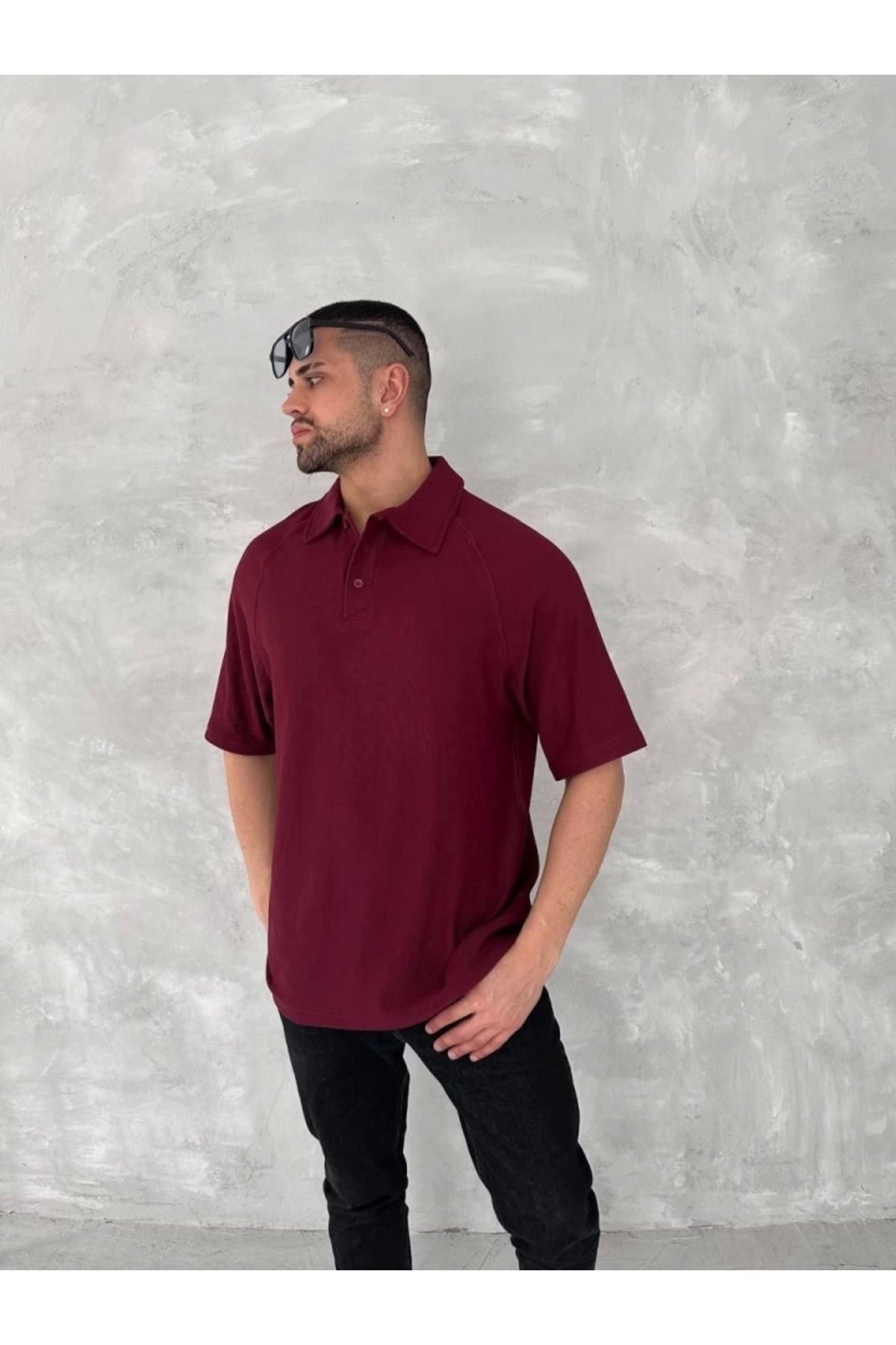 MODA Yakalı Patlı Kısa Kol Tshirt Bordo