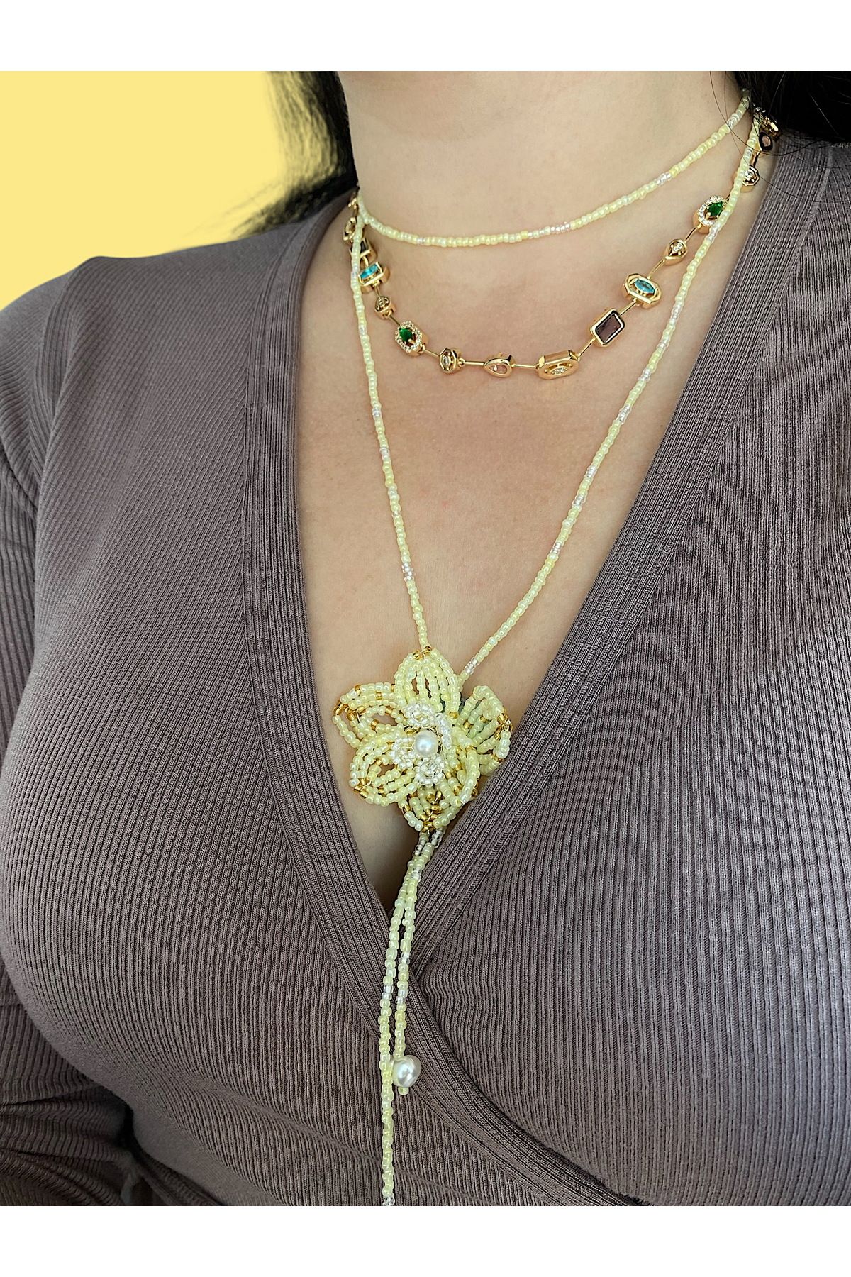 Glowelier Boncuk Çiçek Kolye “Butter Yellow”