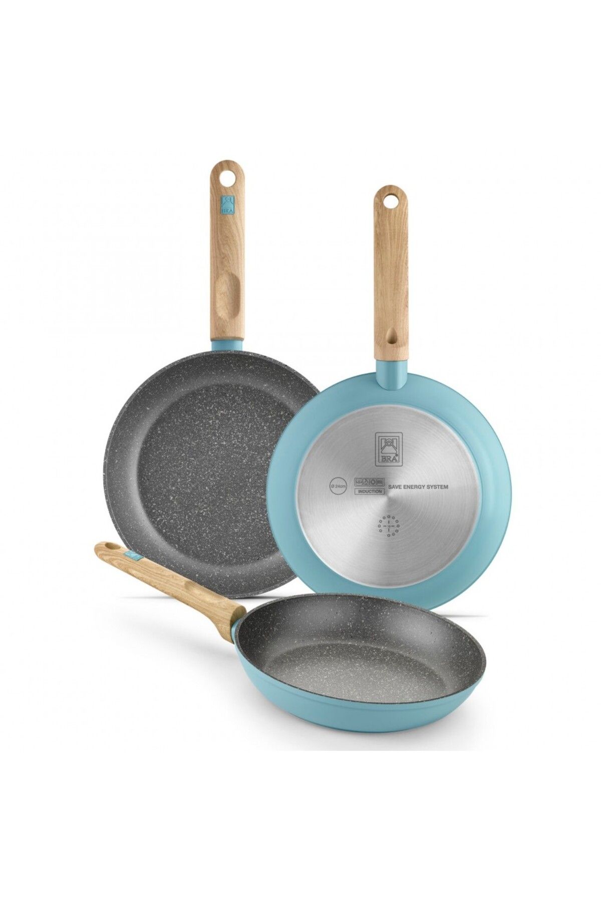 Bra Set De 3 Tigăi Nordik, Aluminiu, Inducție, 3 Straturi De Material Antiaderent Quantanium, 4 Mm, 20-24-28 Cm - One Size