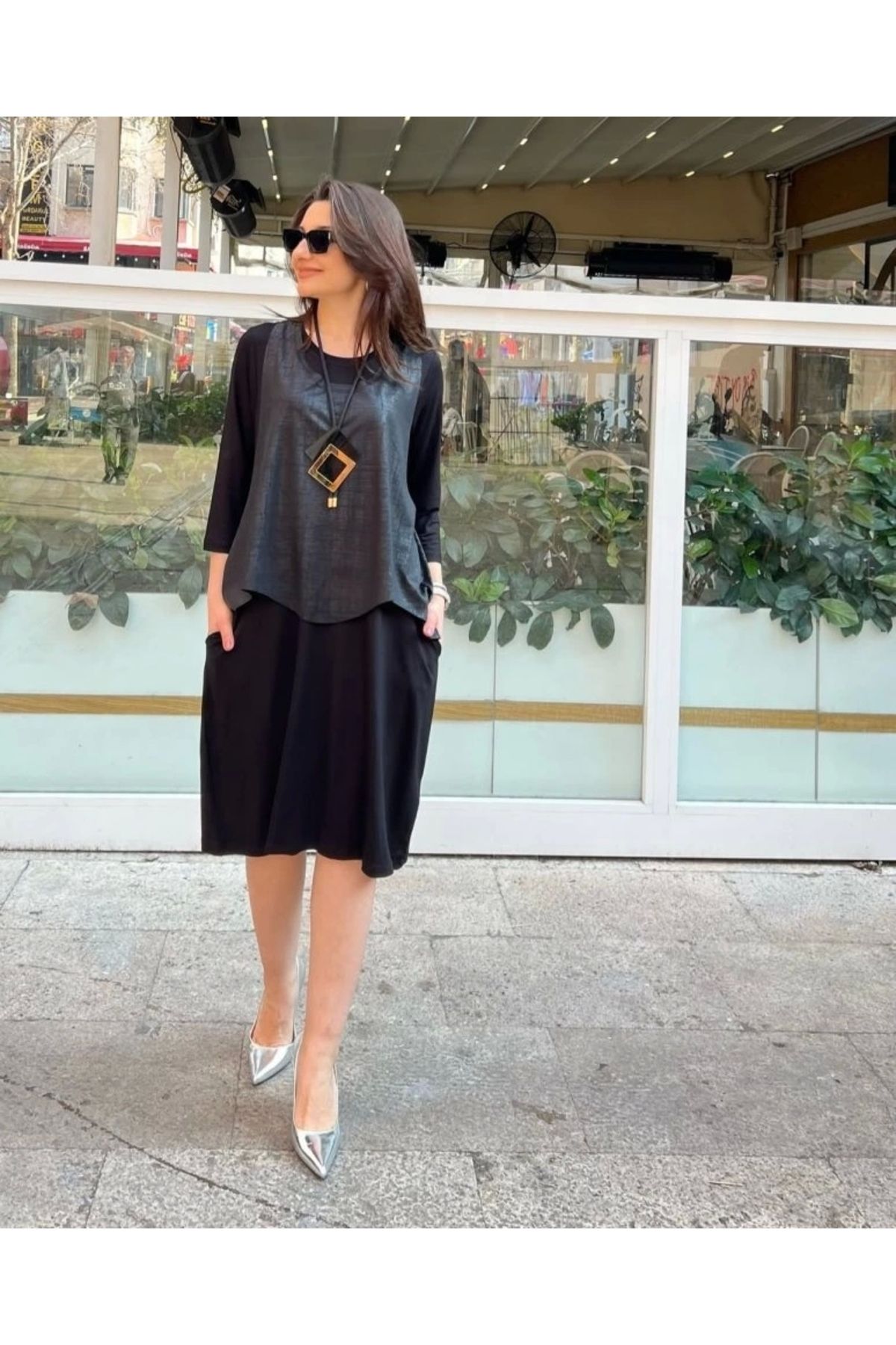 MODA Kadın Viskon Kumaş Cep Detaylı üçlü Takım