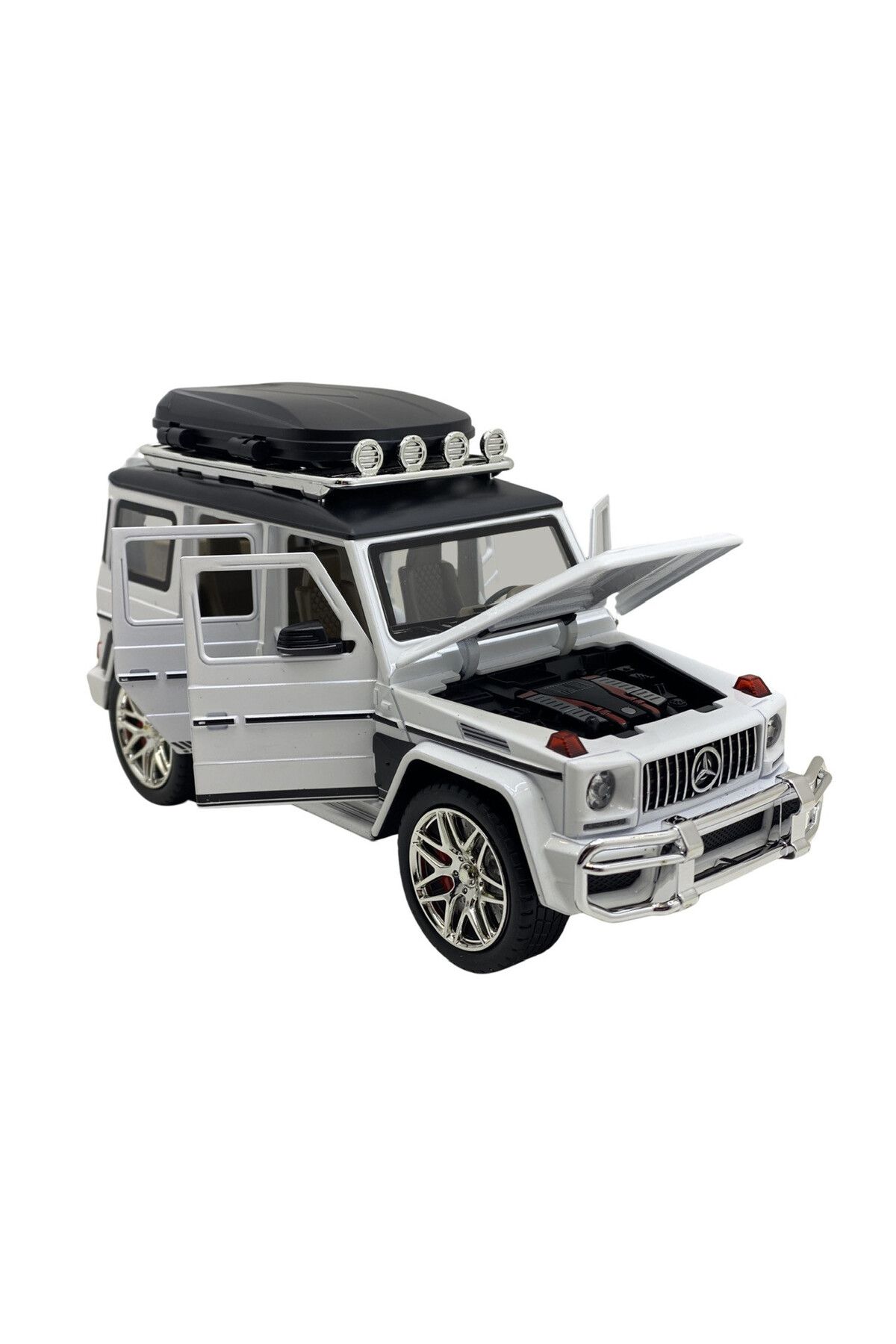 JPT-White Mercedes G Class replica model with sounds, lights and smoke coming out of both drums 1