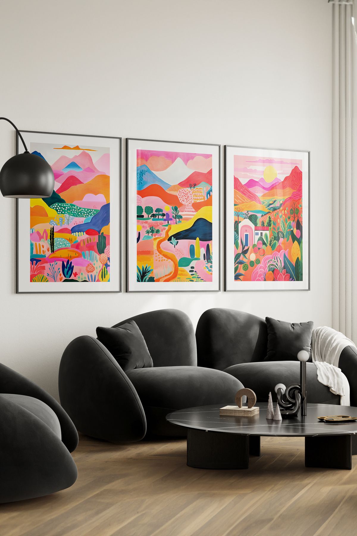 Home 3'lü Aşegria Çok Renki Poster Seti, Salon Dekoru, Oturma Odası Dekoru, Ev Dekoru, Çerçevesiz Poster