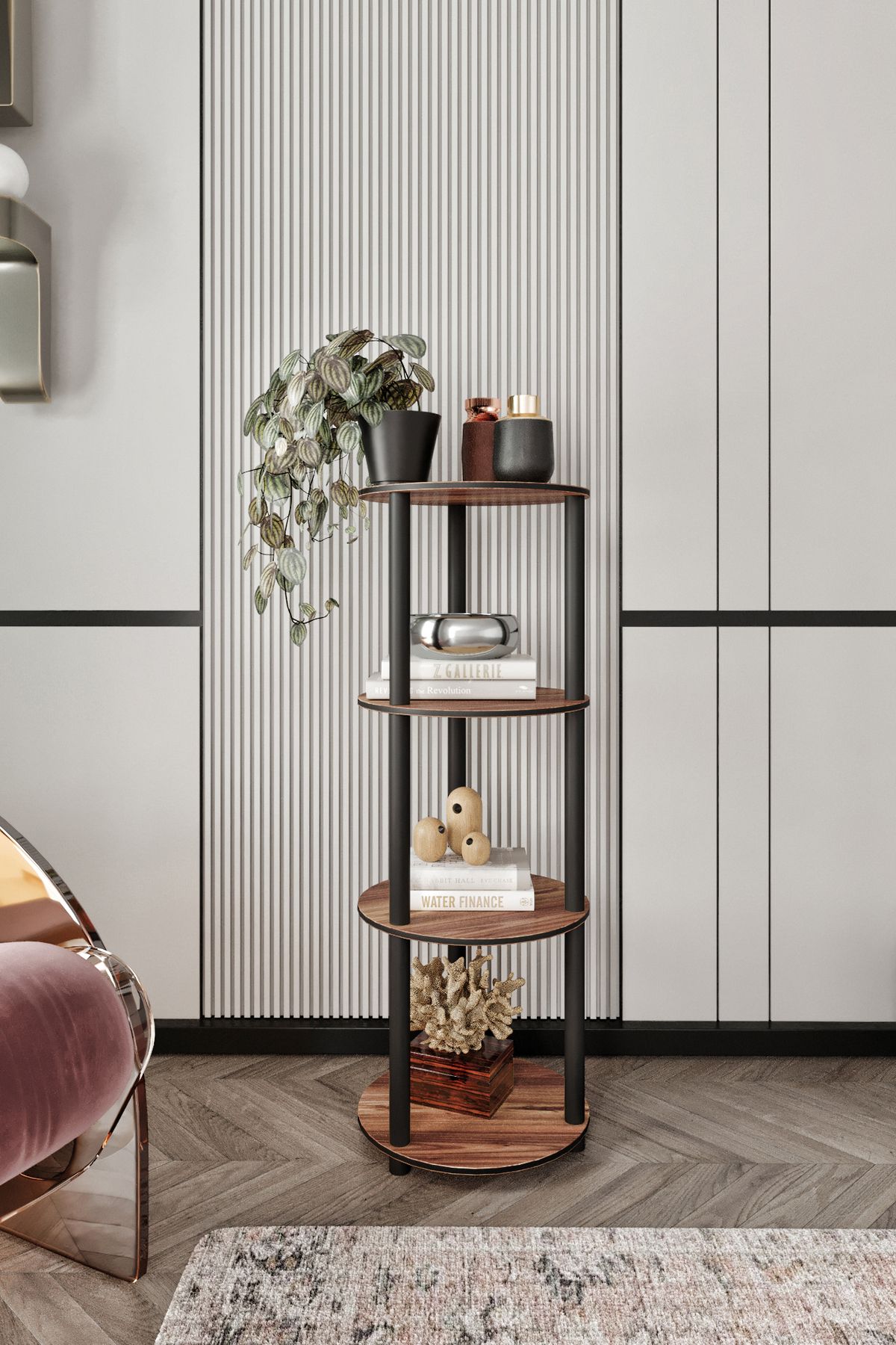 RC HOME Dekoratif 4 Raflı Yuvarlak Kitaplık