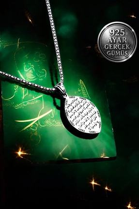 Mimodish 925 Ayar Gerçek Gümüş Özel Hediye Ayetel Kürsi Yazılı Elips İslami K...