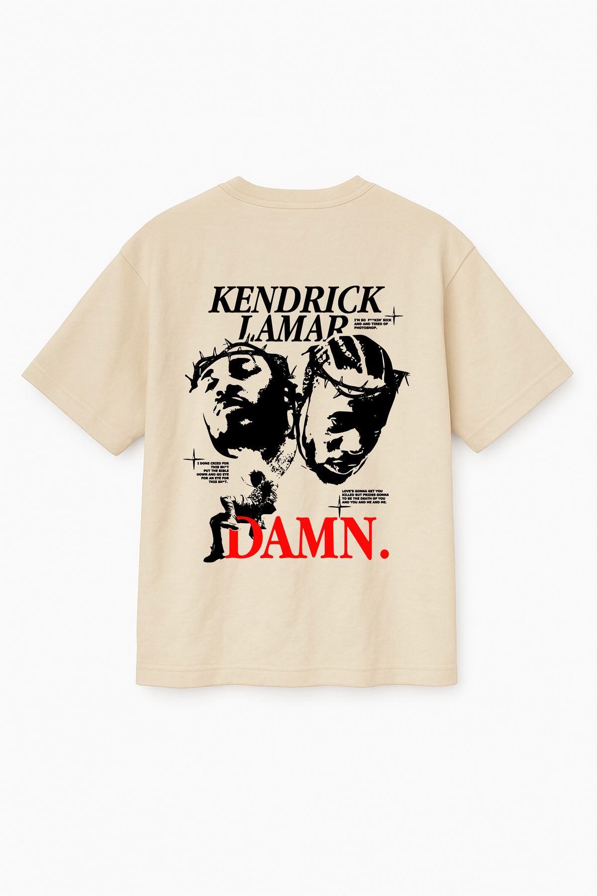 Altair Tr Bej Renk Oversize Kendrick Lamar Baskılı Unisex Tişört T-Shirt
