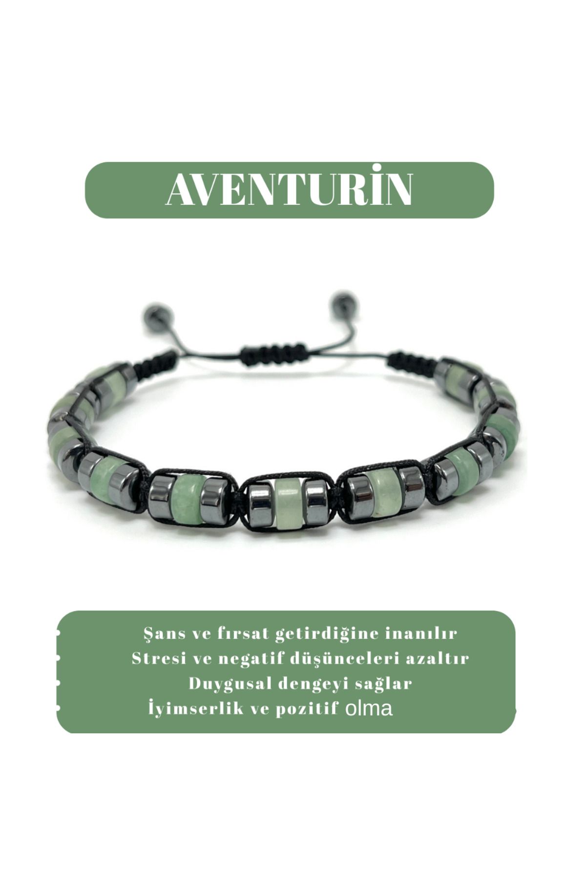YILDIZ DOĞAL TAŞ Sertifikalı Aventurin Disk Model Doğal Taş Makrome Bileklik Ayarlanabilir Ölçü