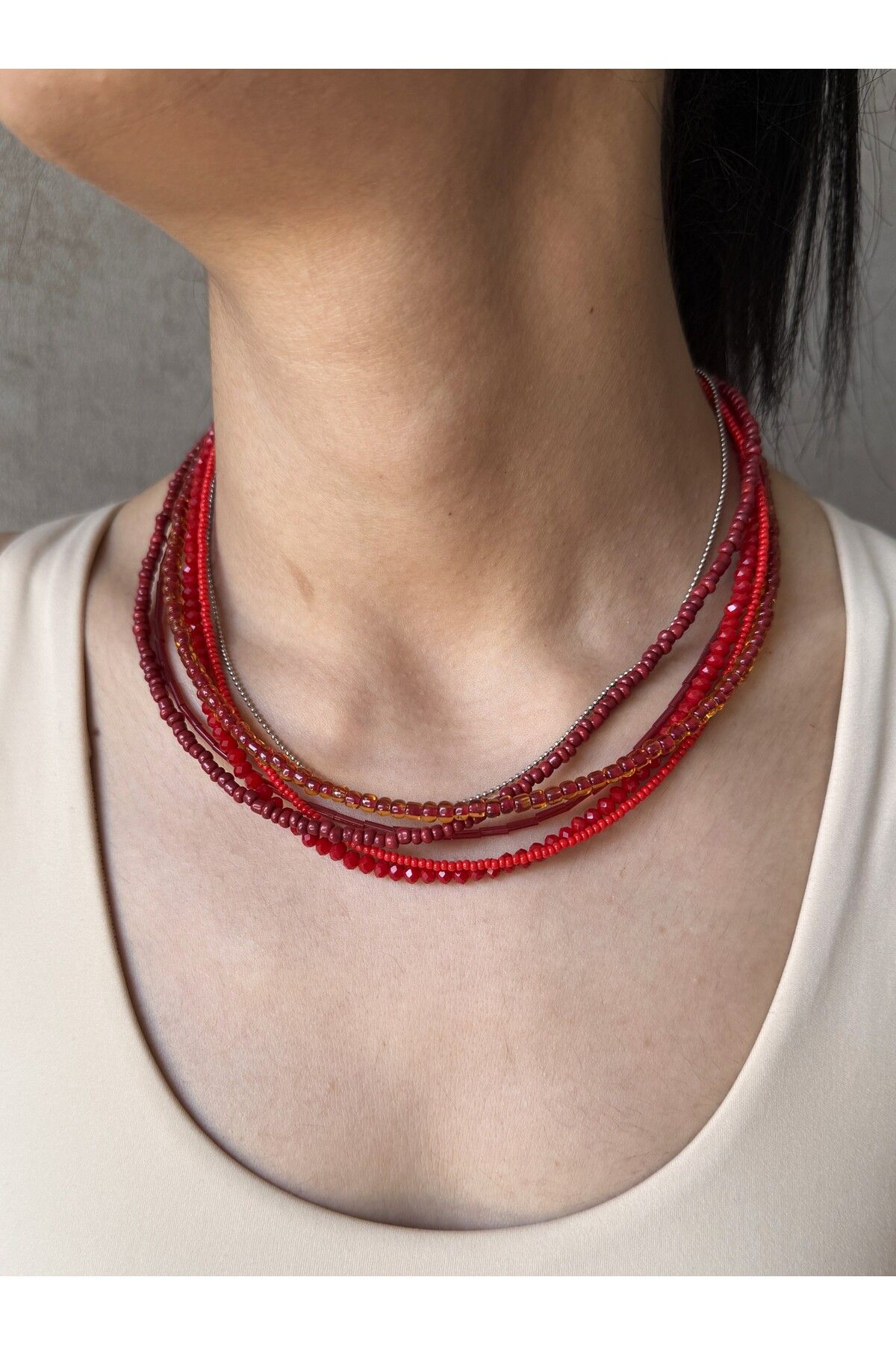 dela otantik El Yapımı Çok Sıralı Boncuklu Otantik Kalın Kolye - Etnik Bohem Vintage Bijuteri Takı Jewelry