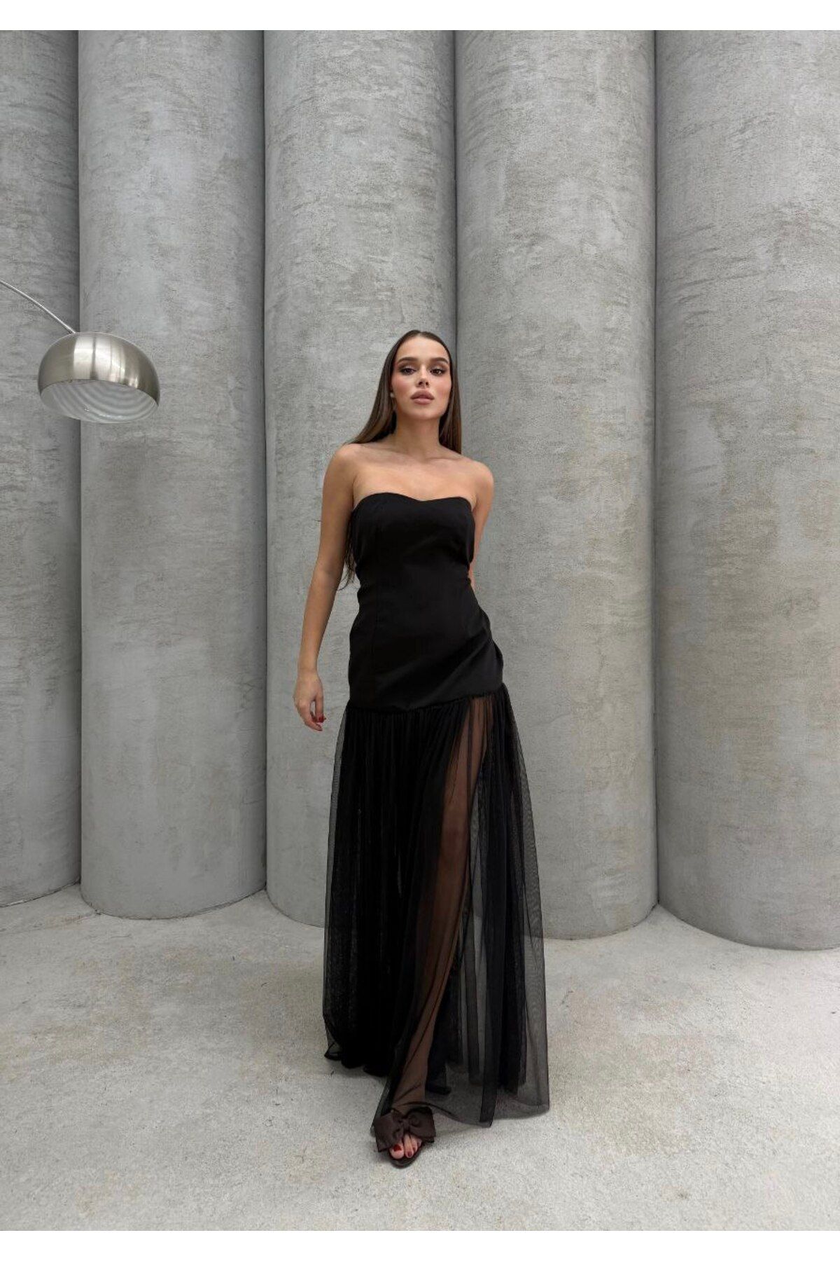 NİCE STYLE tül etek astarli straplez elbise