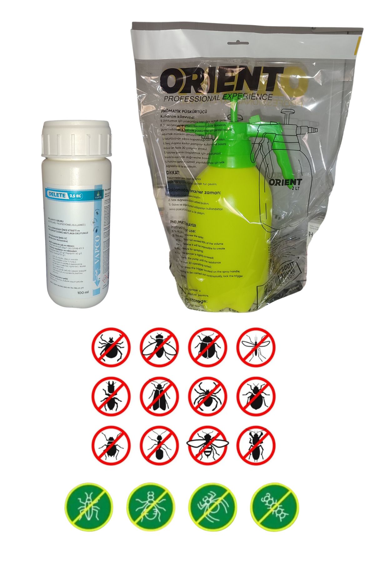 VAPCO DELETE 2.5EC Bahçe Haşere Böcek Sinek İlacı Yüksek Etken Maddeli/2LT İlaçlama Pompası Set
