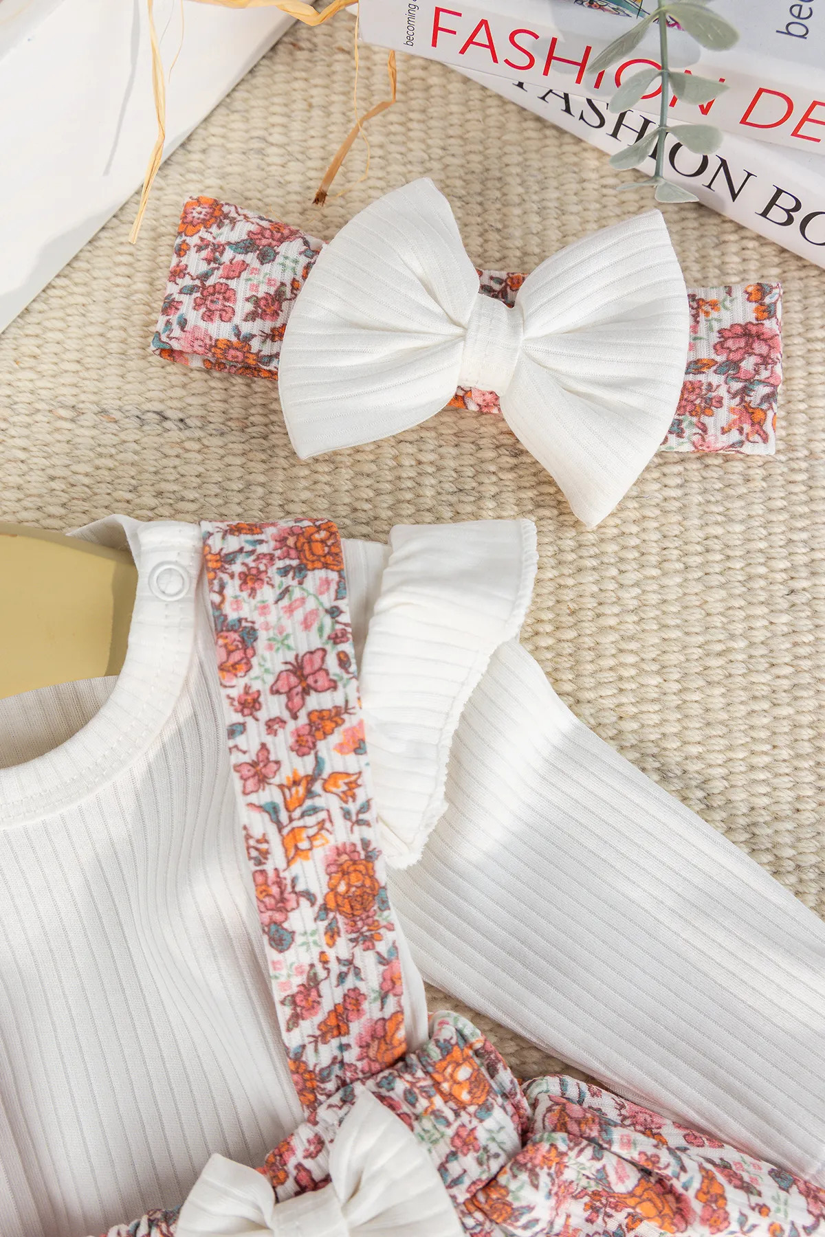 Babymod Fiyonklu Bandanalı 100% Pamuk Şık Kız Bebek Jile Etek Elbise fotoğrafı 5 (önizleme)