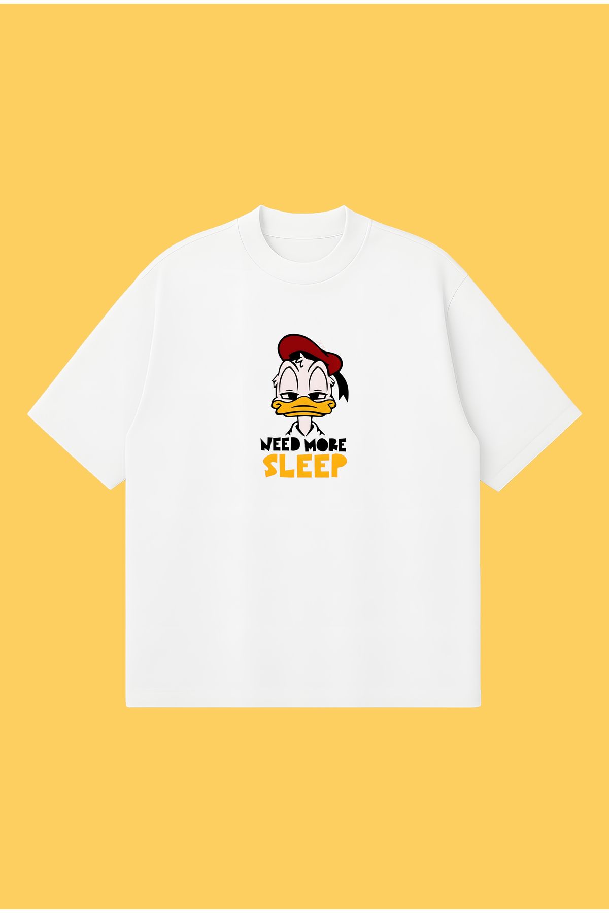 PURE POWER Sleepy Donald Duck Boxy Fit Oversize Unisex Tshirt – Baskılı Tişört | Streetwear