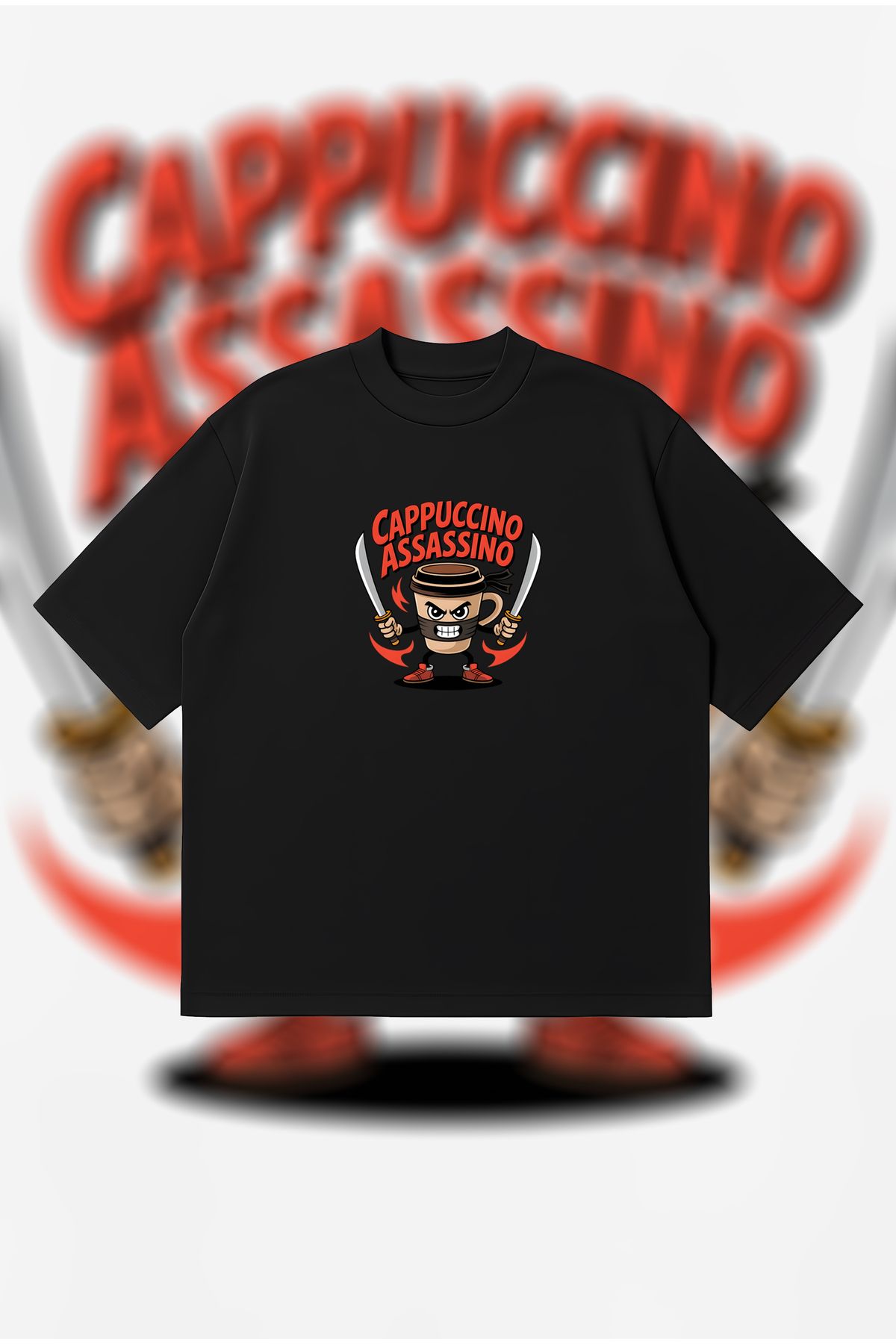 PURE POWER Cappuccino Assasino Boxy Fit Oversize Unisex Tshirt – Baskılı Tişört | Streetwear