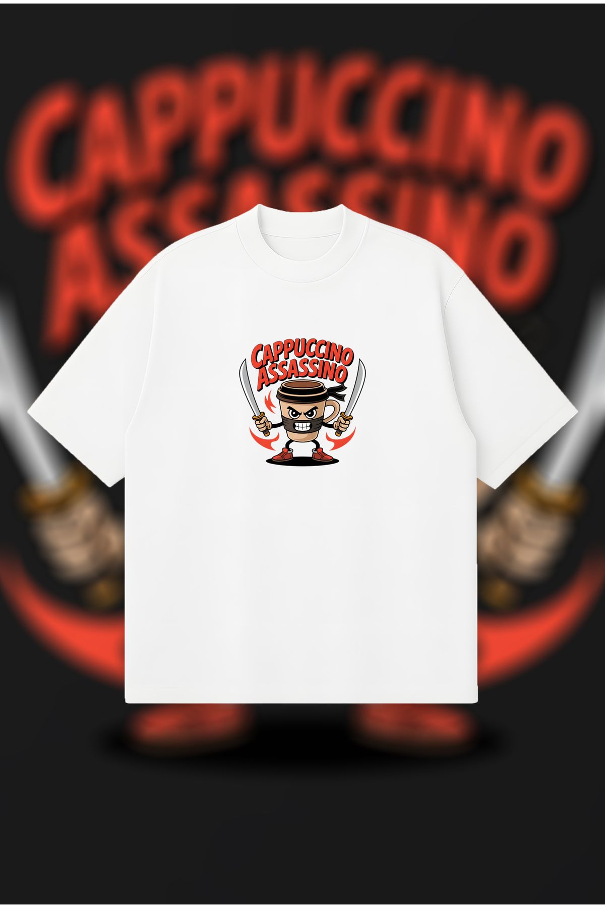 PURE POWER Cappuccino Assasino Boxy Fit Oversize Unisex Tshirt – Baskılı Tişört | Streetwear