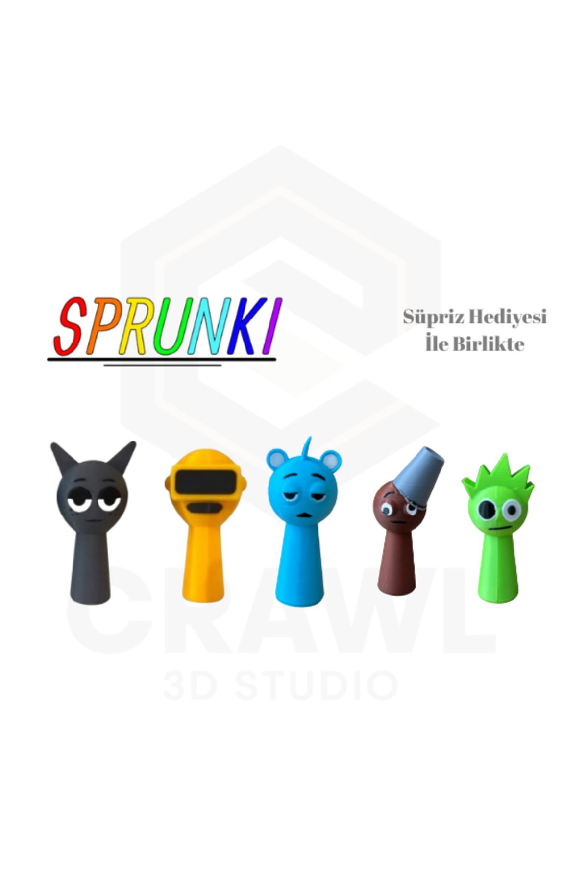 CRAWL 3D STUDIO Sprunki 5’li Karakter Seti – 7 cm 3D Figürler + Hediye!