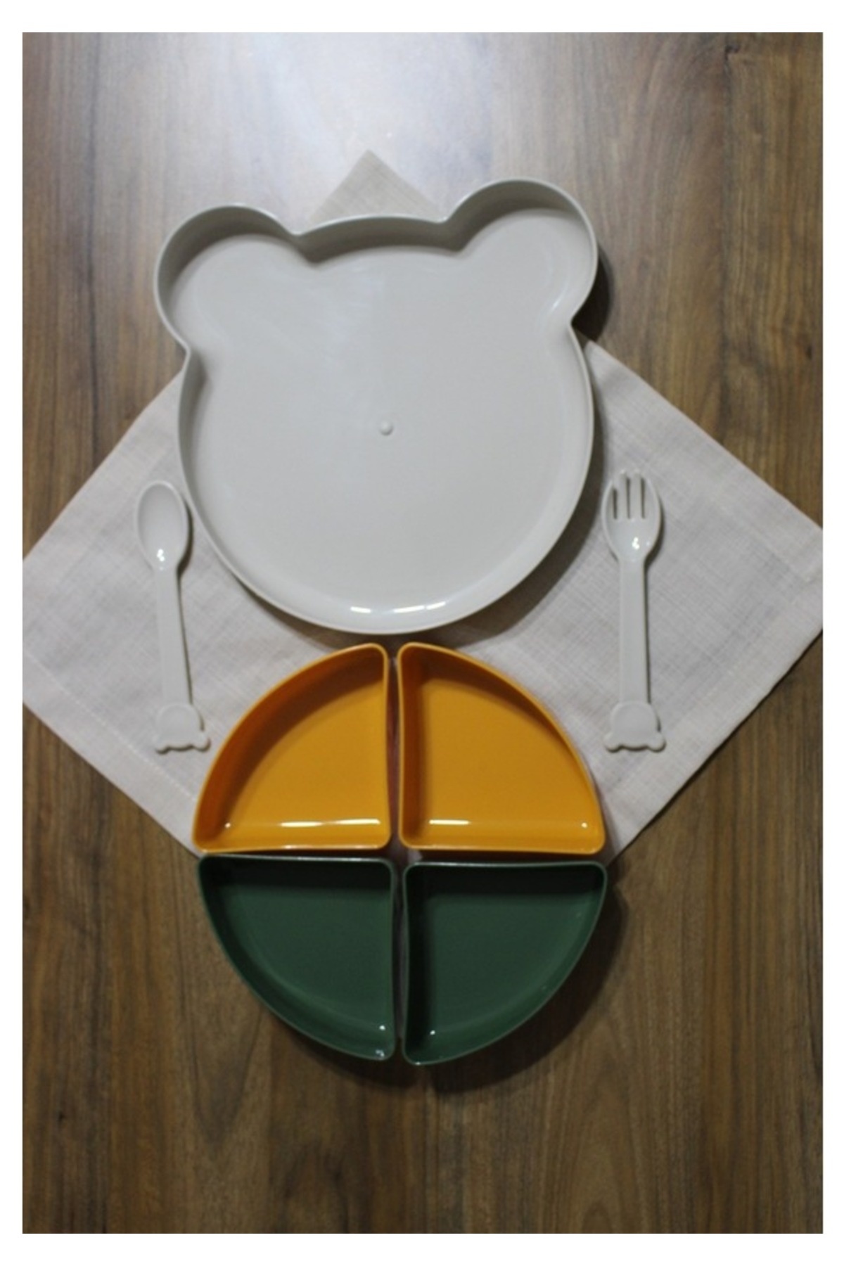 HerEveOyuncak 4 Bölmeli Ayıcık Tabldot Mama Tabağı Kaseli Tepsili + 3 Bölmeli Kapaklı Pratik Kahvaltılık - 2li Set fotoğrafı 5 (önizleme)