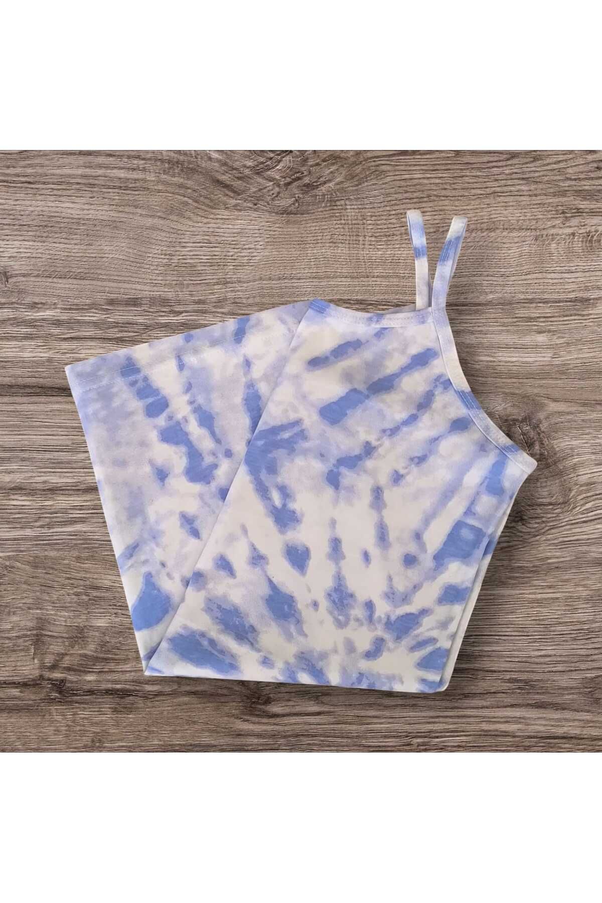 ESTA STORE mavi beyaz batik ip asklı atlet pamuk esnek değildir