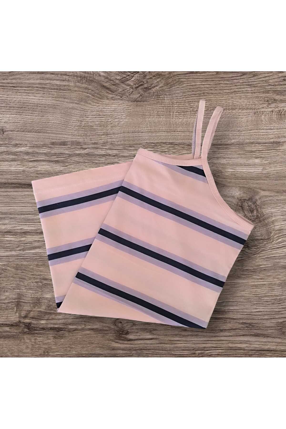 ESTA STORE pembe mor çizgili ip askılı atlet esneme yapmaz pamuk