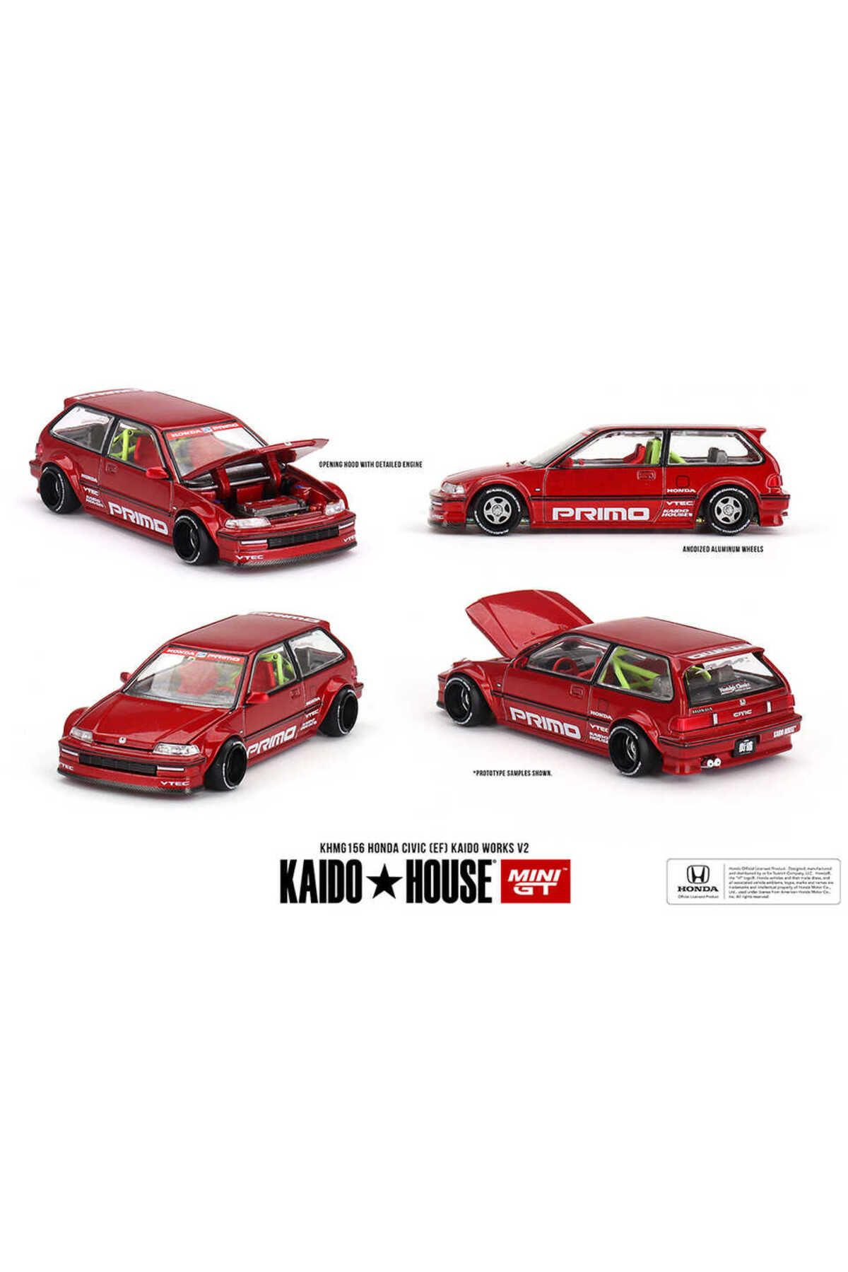 mini gt 1:64 Kaido House Honda Civic (EF) Kaido Works V2 – Kırmızı Diecast Model Araba