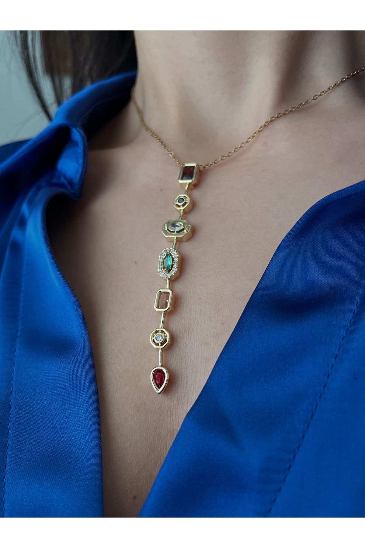 S&A Accessory Renkli Taşlı Y Kolye