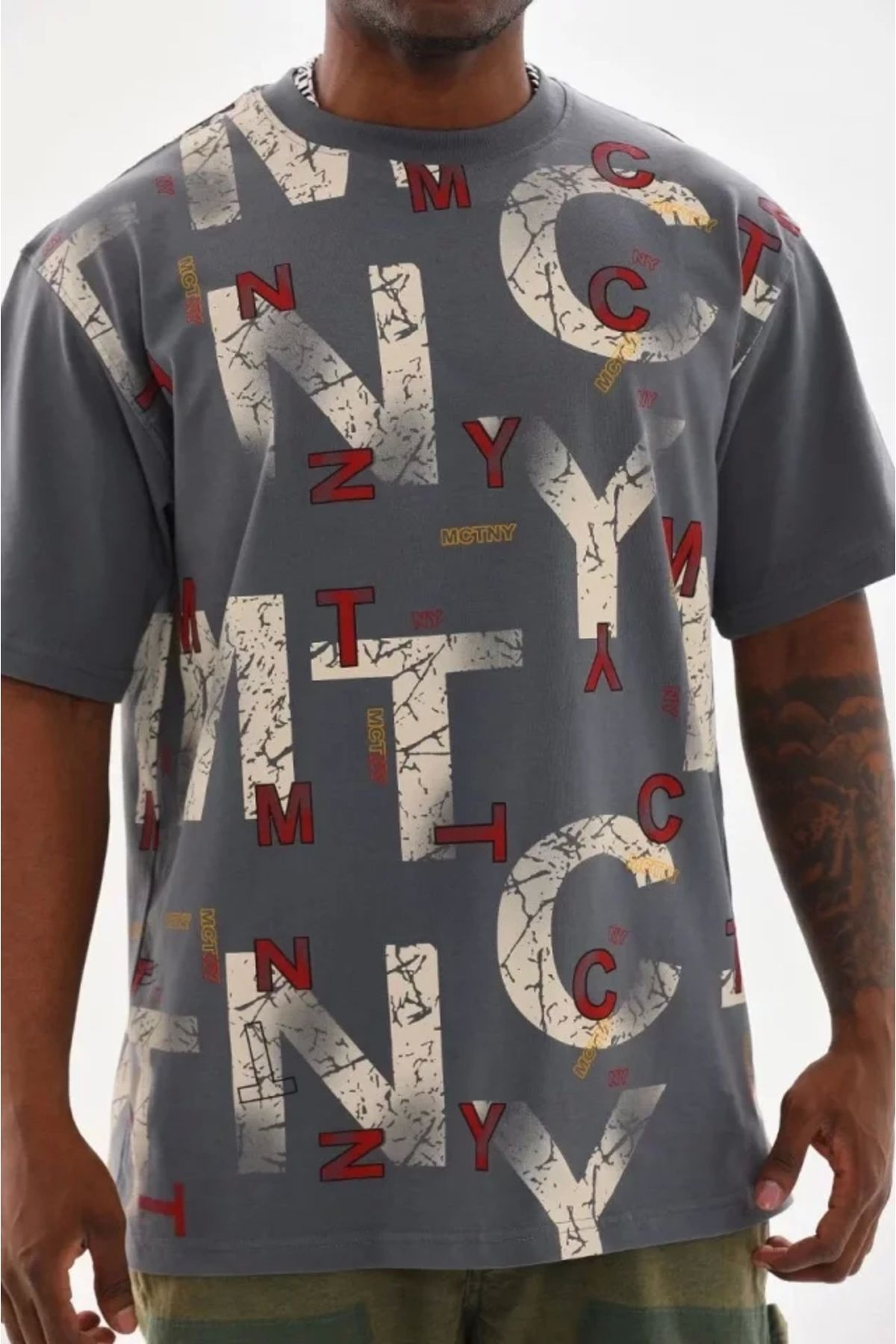 MODA Unisex Baskılı Oversize Thirt Füme