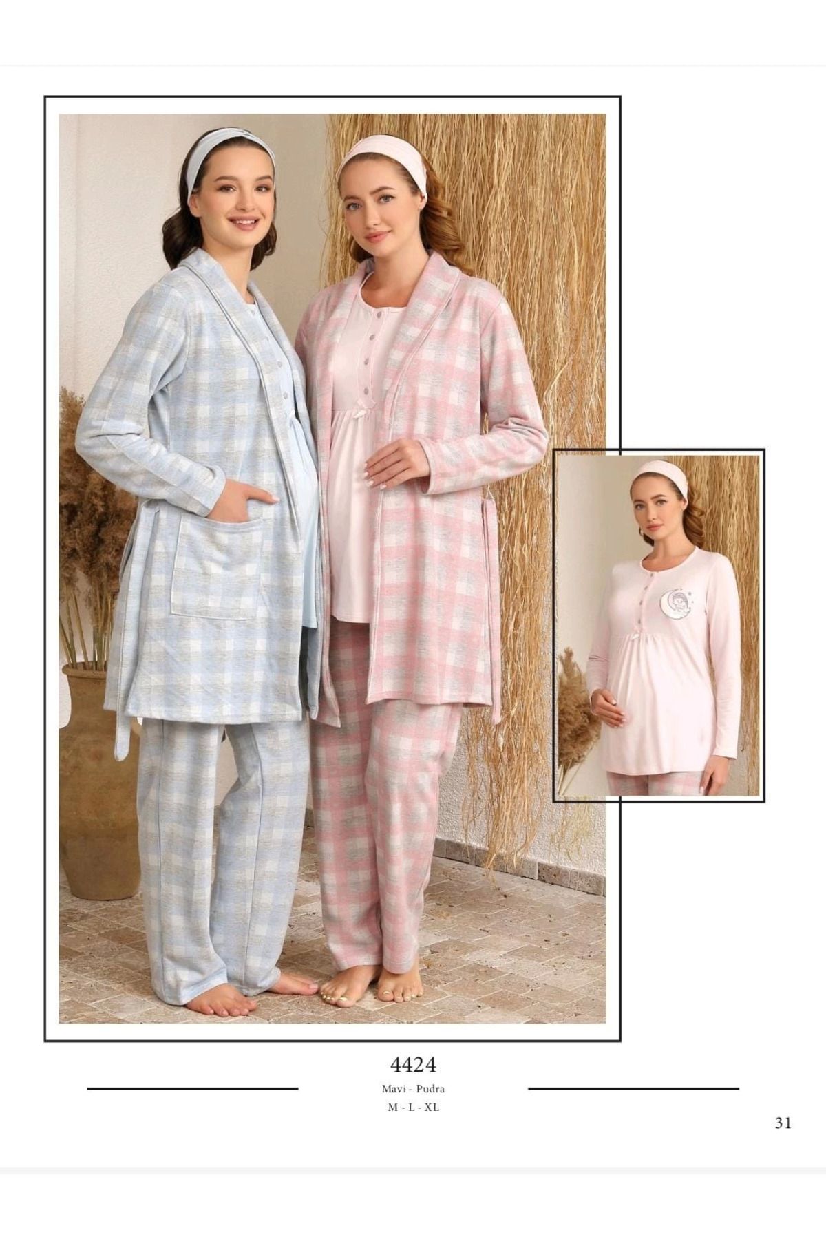 Moda Şahsenem Ba-ha 4424 Lohusa Kışlık 3'lü Pijama Takımı
