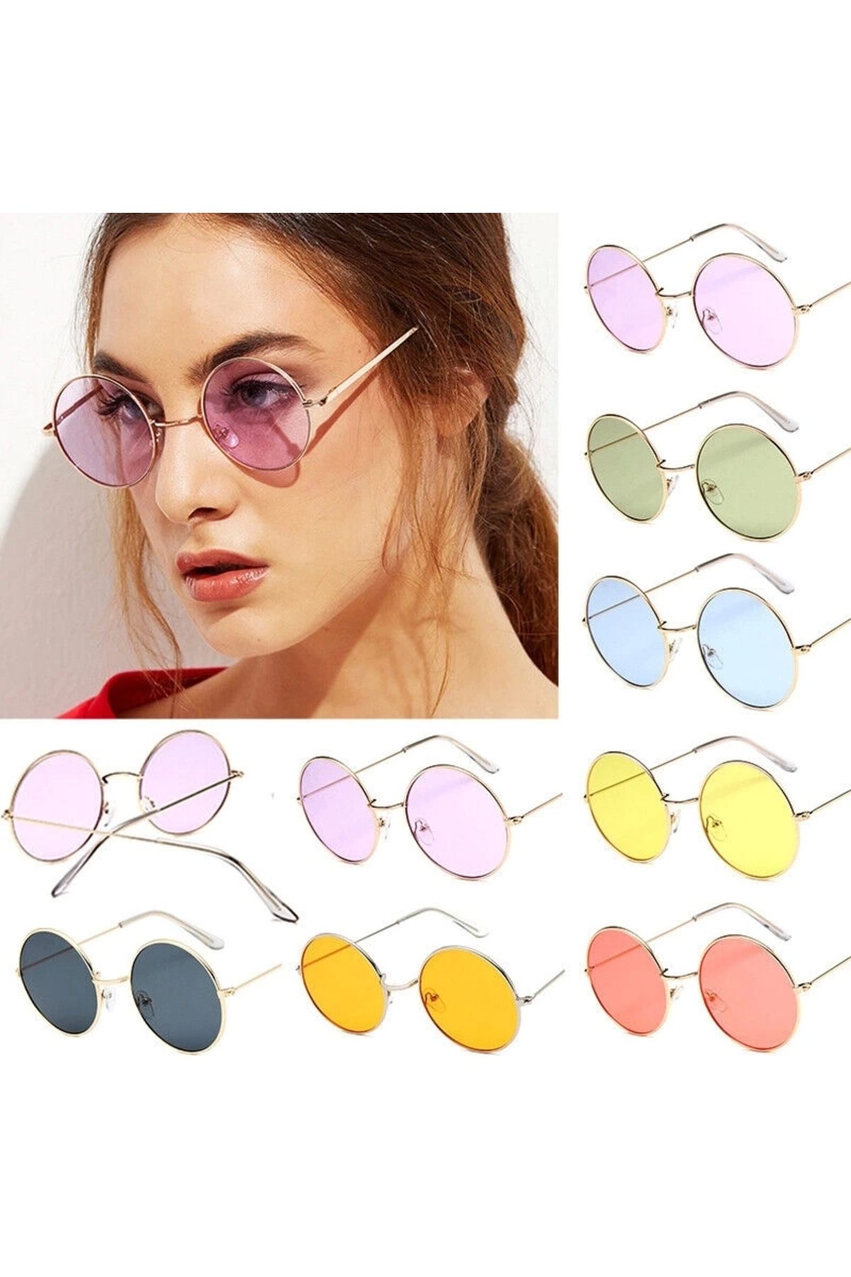 ShopNova Renkli Lennon Retro İmaj Gözlükleri 6 Renk 6 Adet