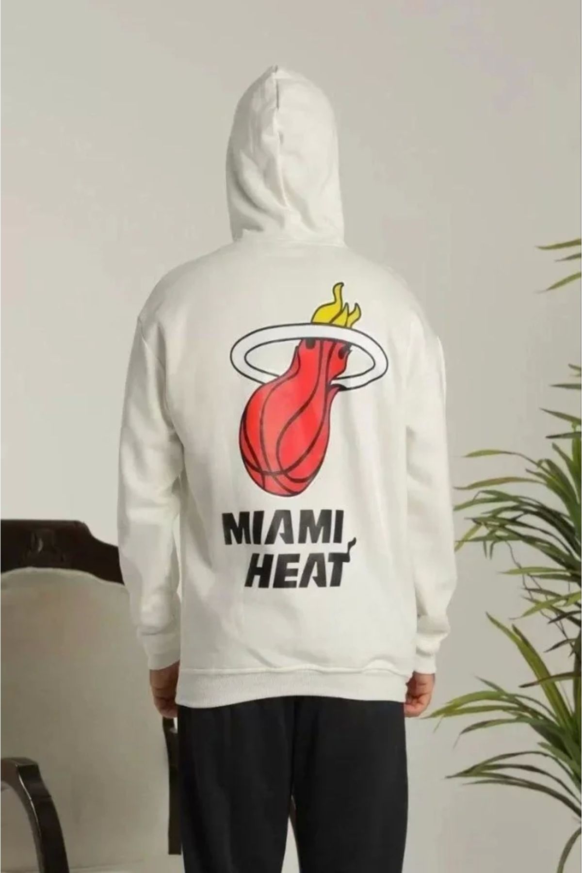 MODA Unisex Kapşonlu Baskılı weetshirt Beyaz