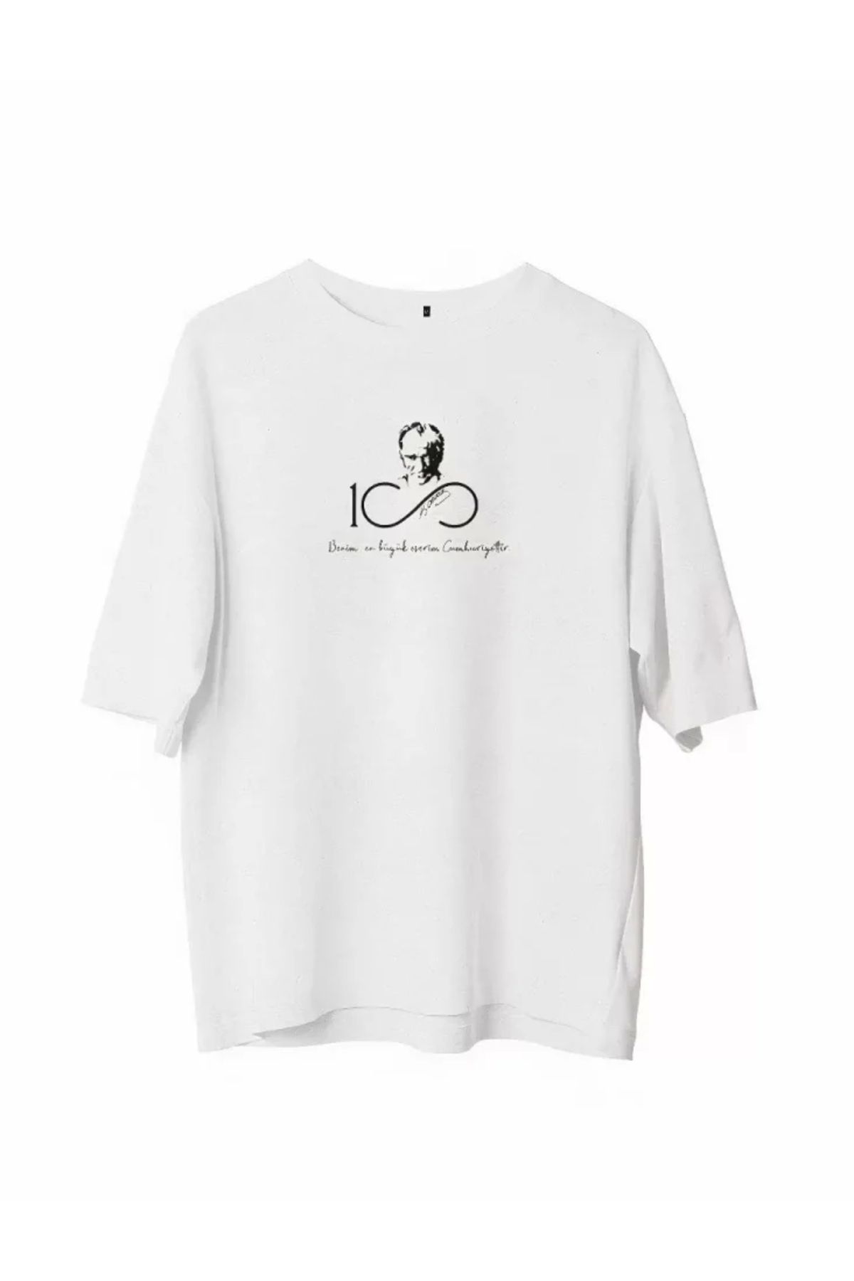 MODA Unisex Bisiklet Yaka Baskılı Oversize Thirt Beyaz