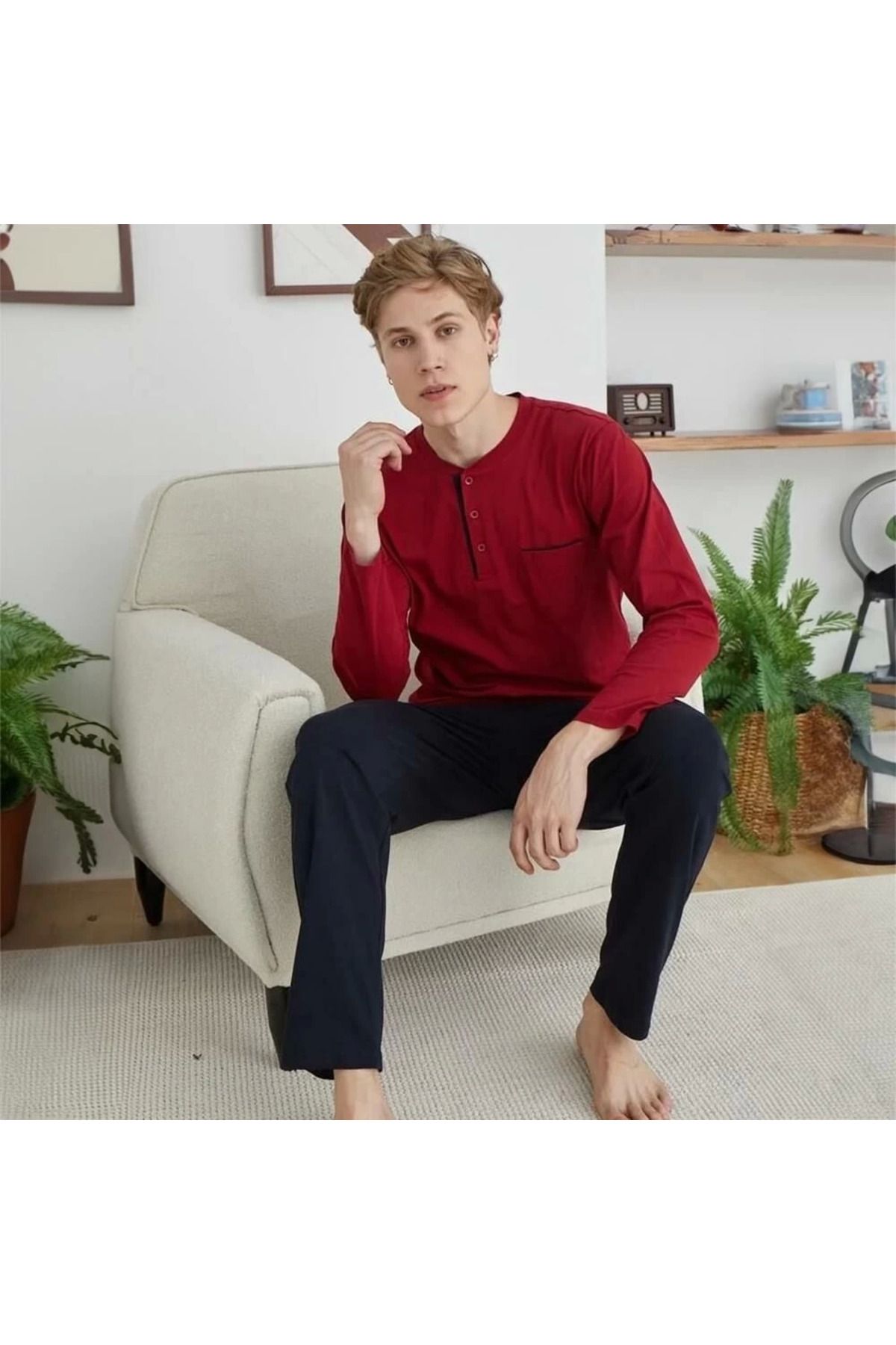 Moda Şahsenem Erkek 9250 Erkek Midi Yaka Pijama Takımı