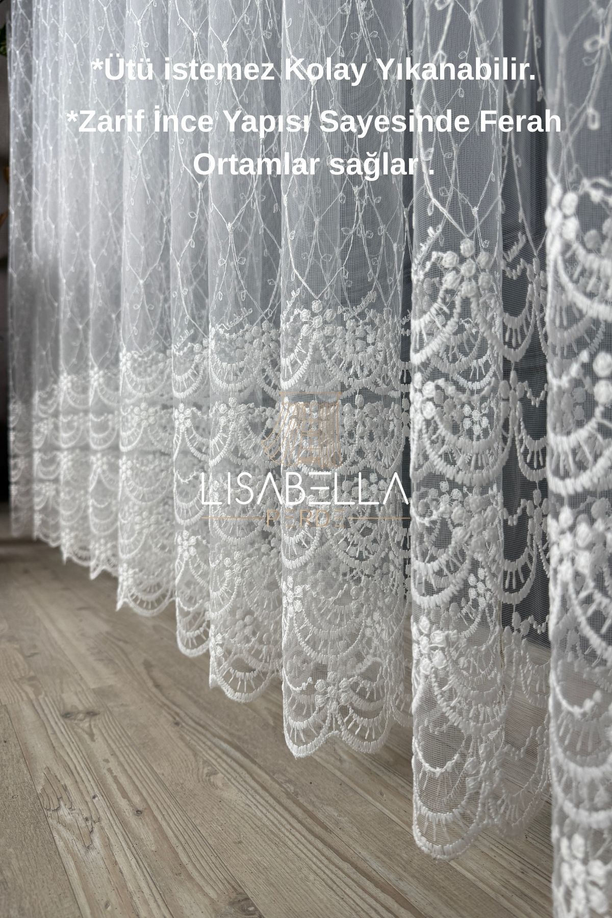 LisabellaHome Crystal Sheer Tülle (1x3 Pile Dikişli) ütü istemez.