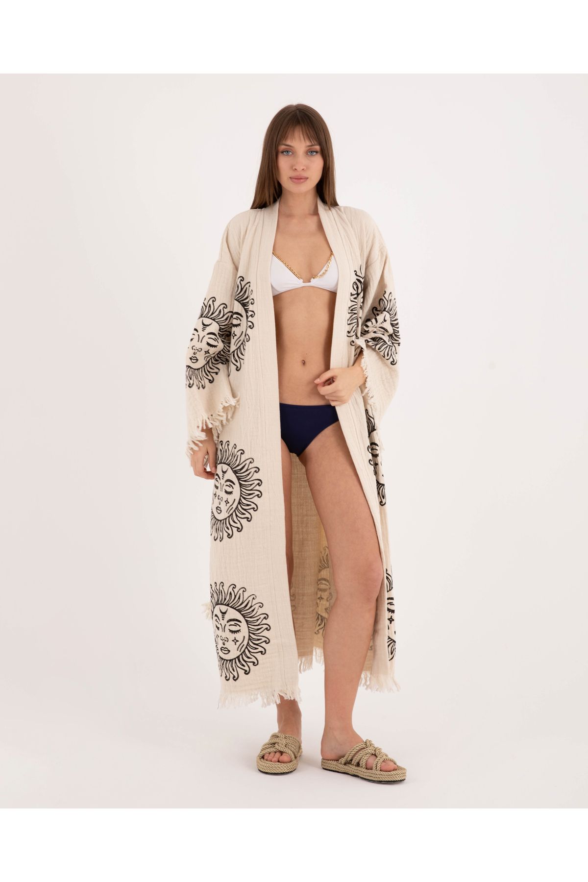 Nily Home Bornoz ,Plaj Elbisesi Kimono , Kaftan ,Sabahlık Göz Desen Baskılı