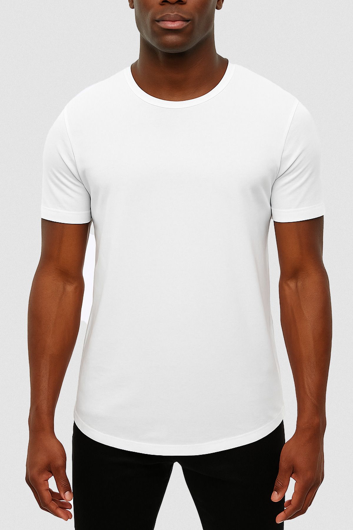 QMARI Oval Kesim Beyaz Erkek Tişört | Regular Fit | Kısa Kollu Bisiklet Yaka Modern Tarz | %100 Pamuk