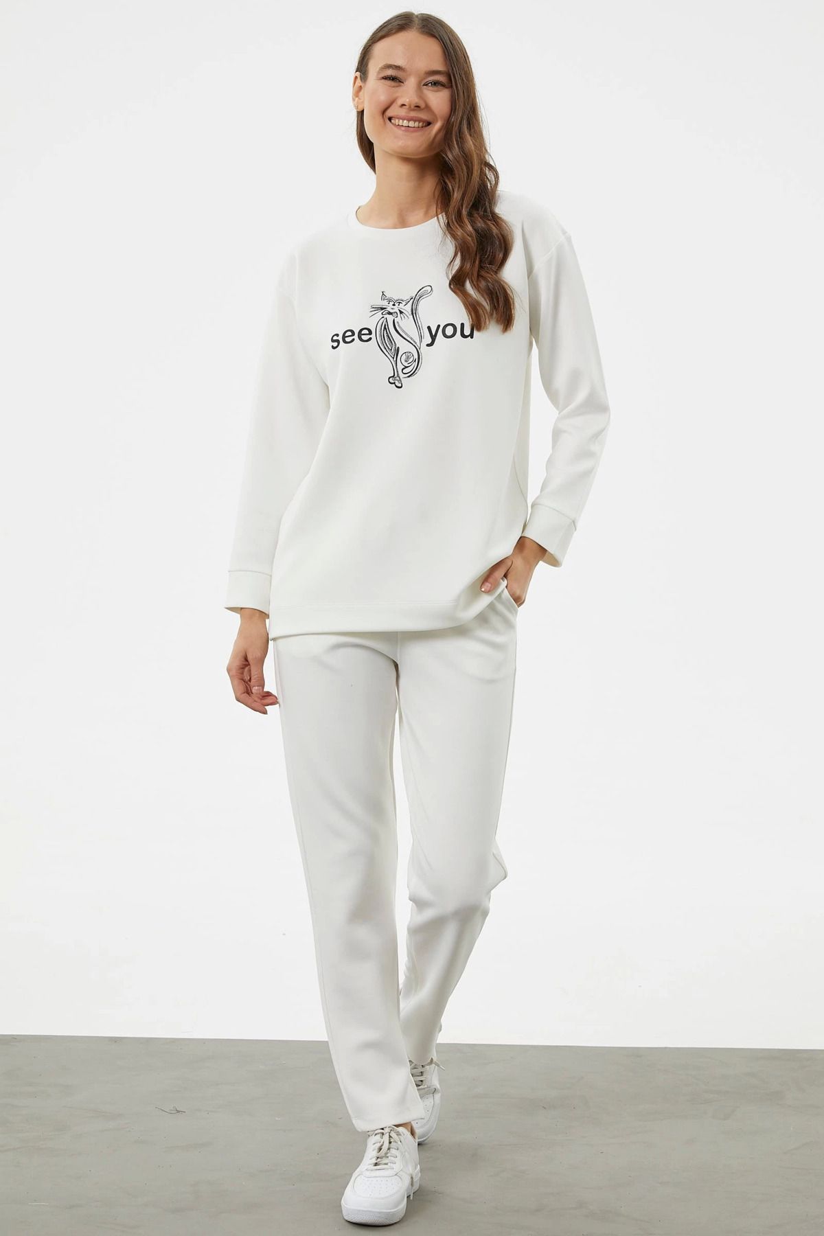 Moda Şahsenem Sementa 76233 Baskılı Sıfır Yaka Oversize Eşofman Takım