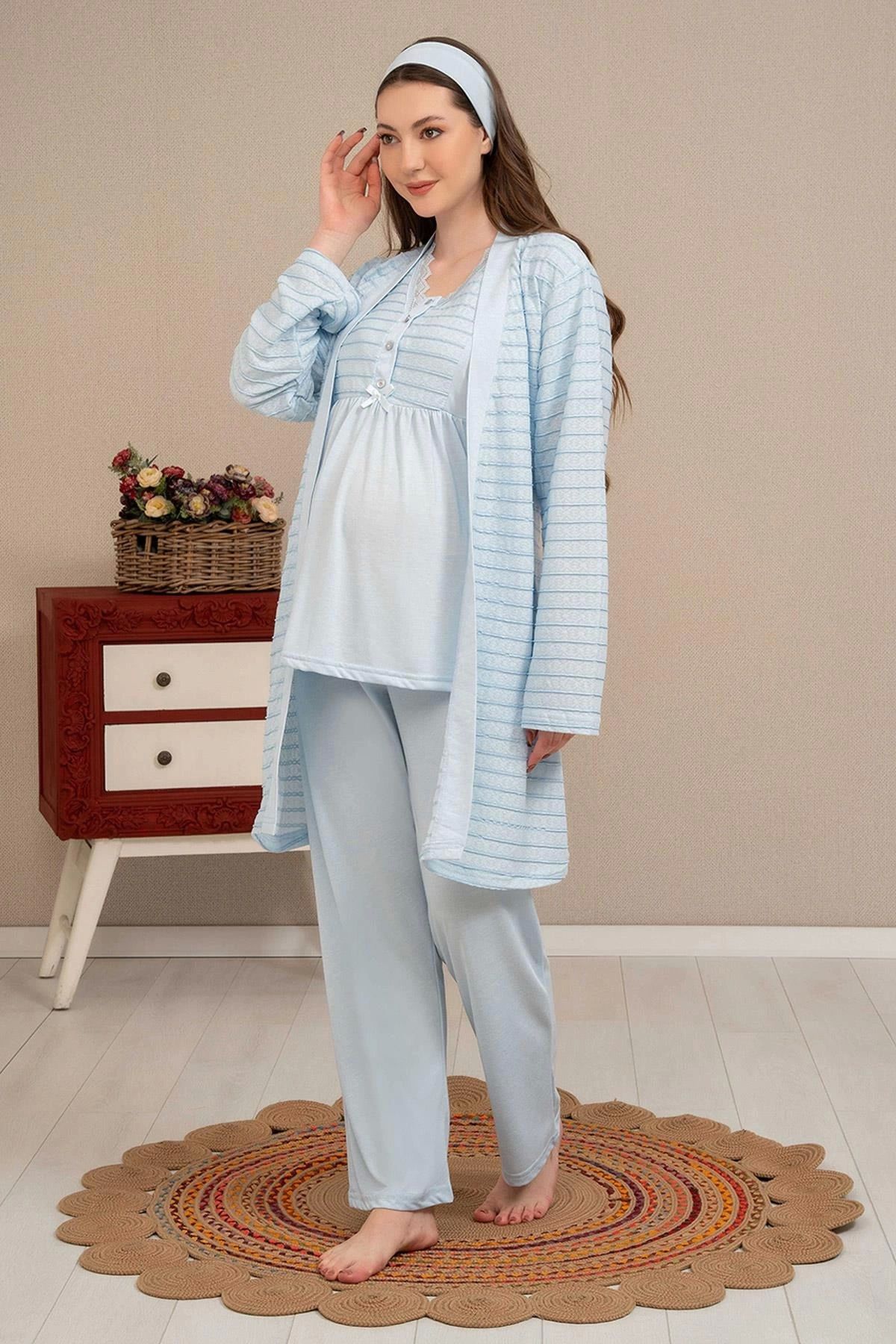 Moda Şahsenem Ba-ha 4503 Jakar Sabahlıklı Dantelli Detaylı Lohusa Pijama Takımı